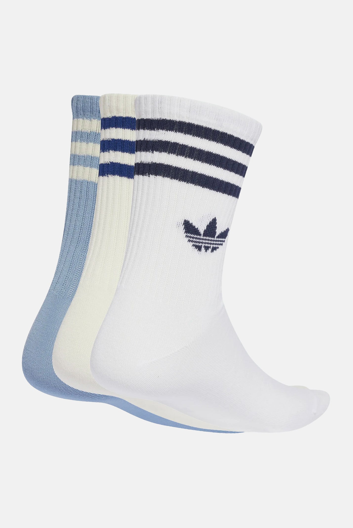 ADIDAS ORIGINALS Calze CALZINI 3 PAIRS 3-STRIPES White/Tactile Blue/Cream White bianco, azzurro e panna unisex. JV7406 . ADIDAS ORIGINALS