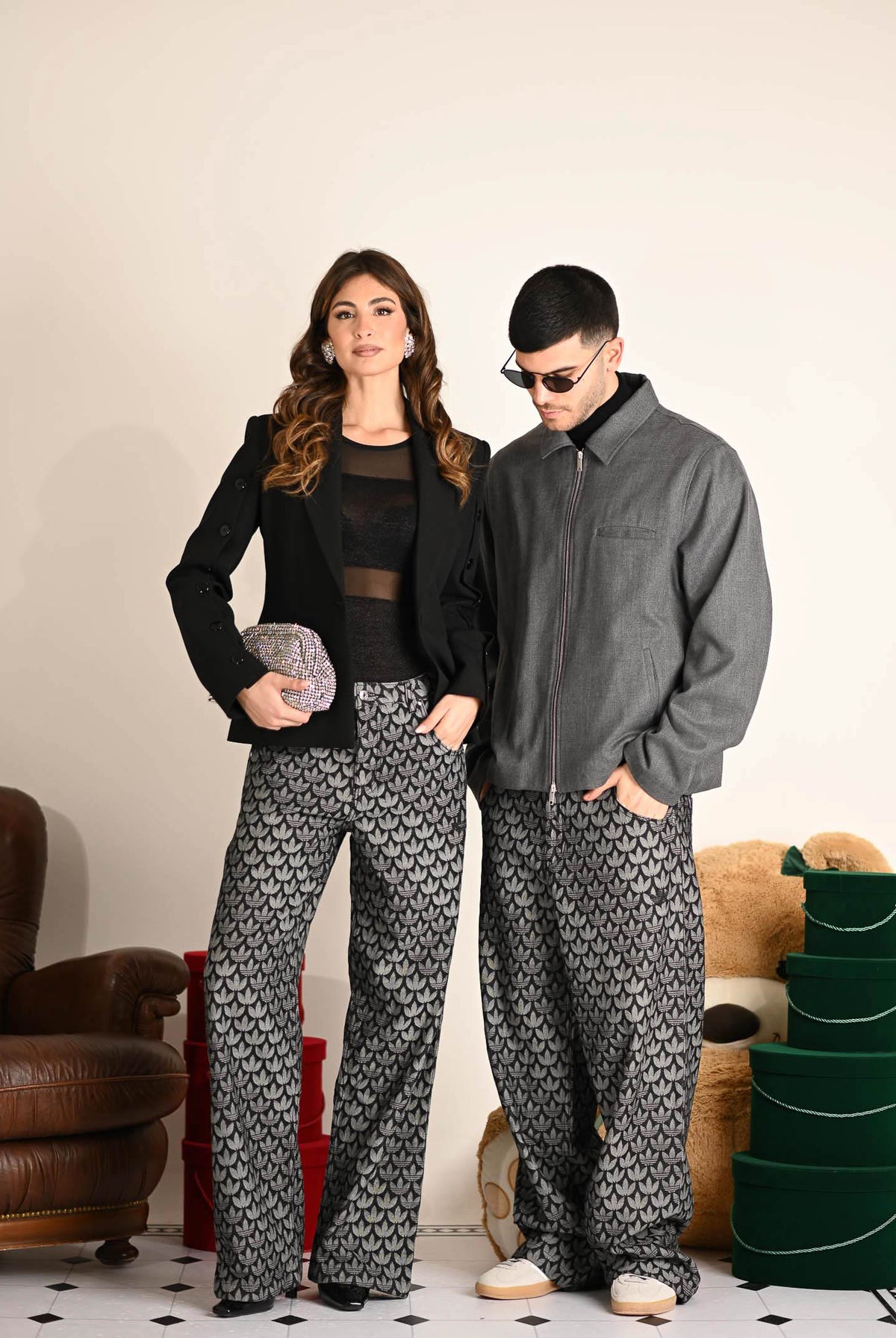 ADIDAS ORGINALS Jeans DENIM LOOSE MONOGRAM in denim nero per uomo e donna KC6380 . ADIDAS ORIGINALS