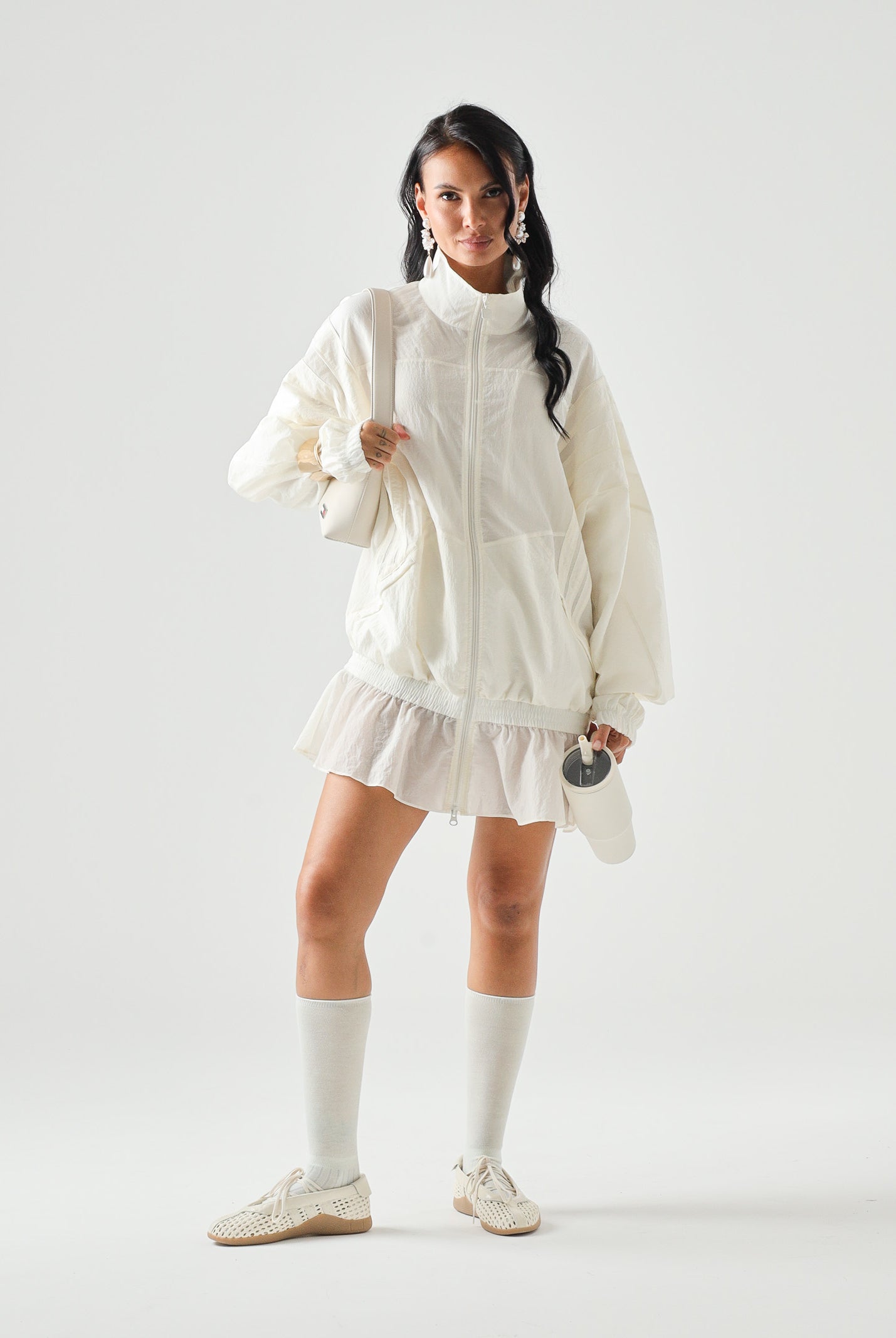 ADIDAS ORIGINALS Giubbotto SANTIAGO WOVEN biaco da donna con collo alto<BR/> KC9132 . ADIDAS ORIGINALS