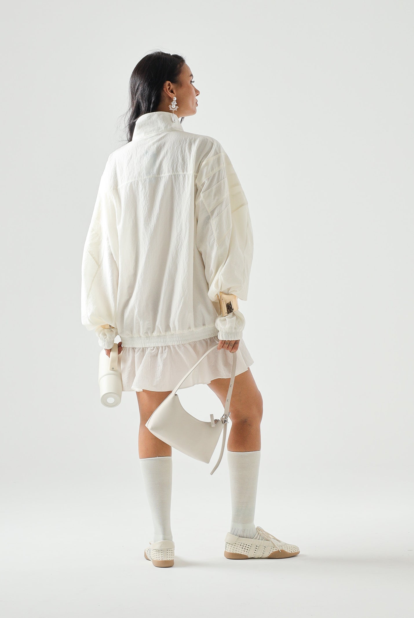 ADIDAS ORIGINALS Giubbotto SANTIAGO WOVEN biaco da donna con collo alto<BR/> KC9132 . ADIDAS ORIGINALS