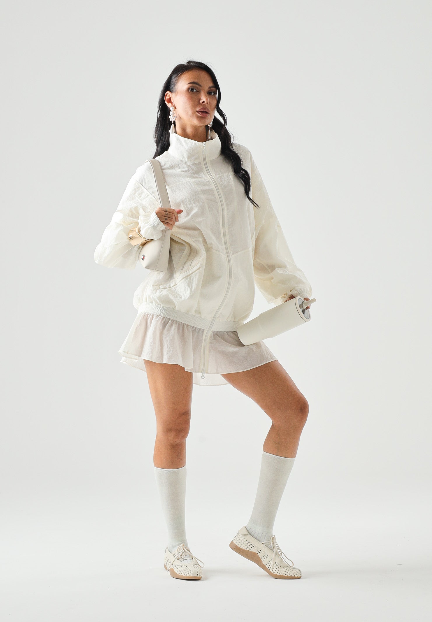 ADIDAS ORIGINALS Giubbotto SANTIAGO WOVEN biaco da donna con collo alto<BR/> KC9132 . ADIDAS ORIGINALS