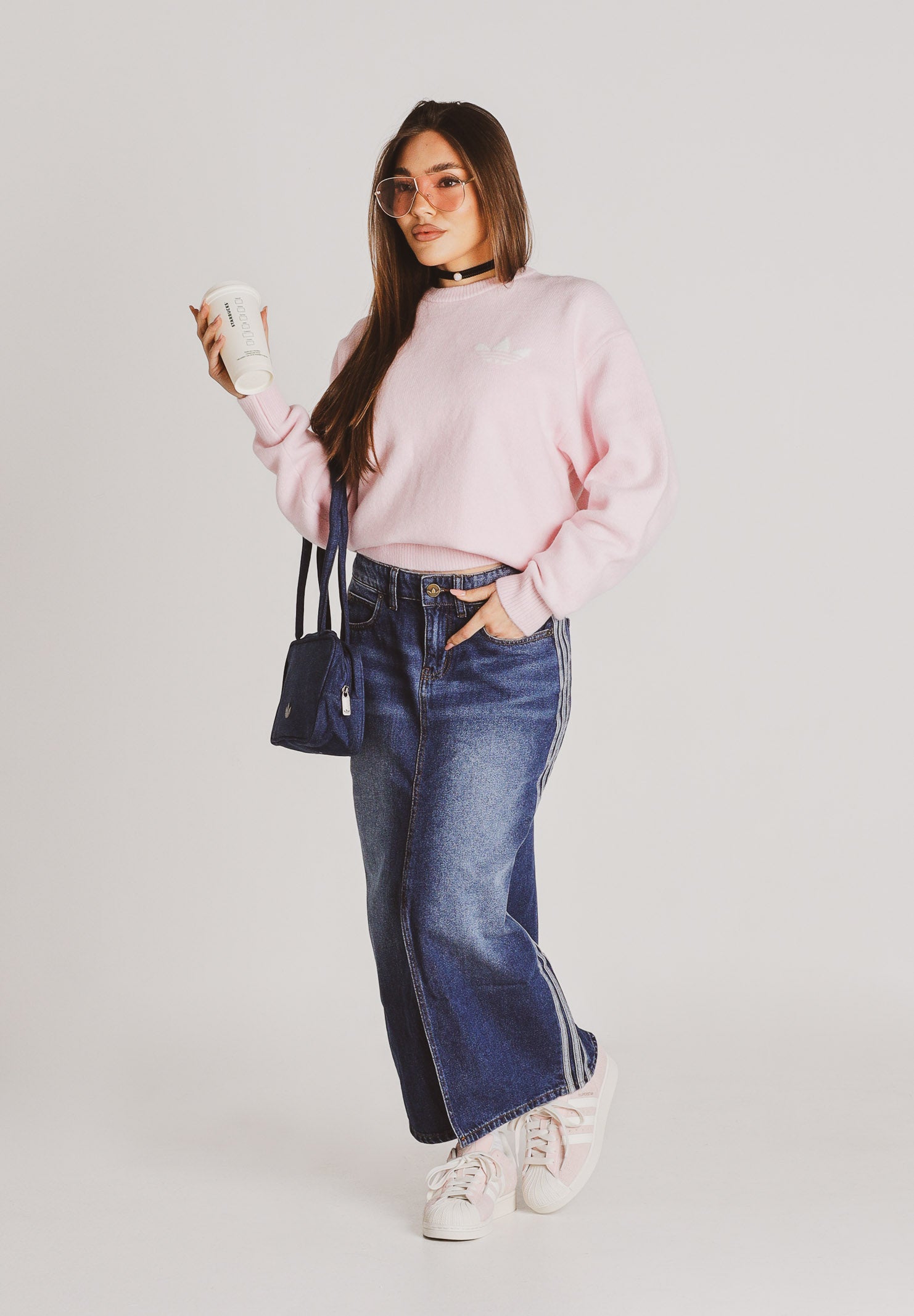 ADIDAS ORIGINALS Gonna midi 3 STRIPES in denim medio da donna KD2908 . ADIDAS ORIGINALS