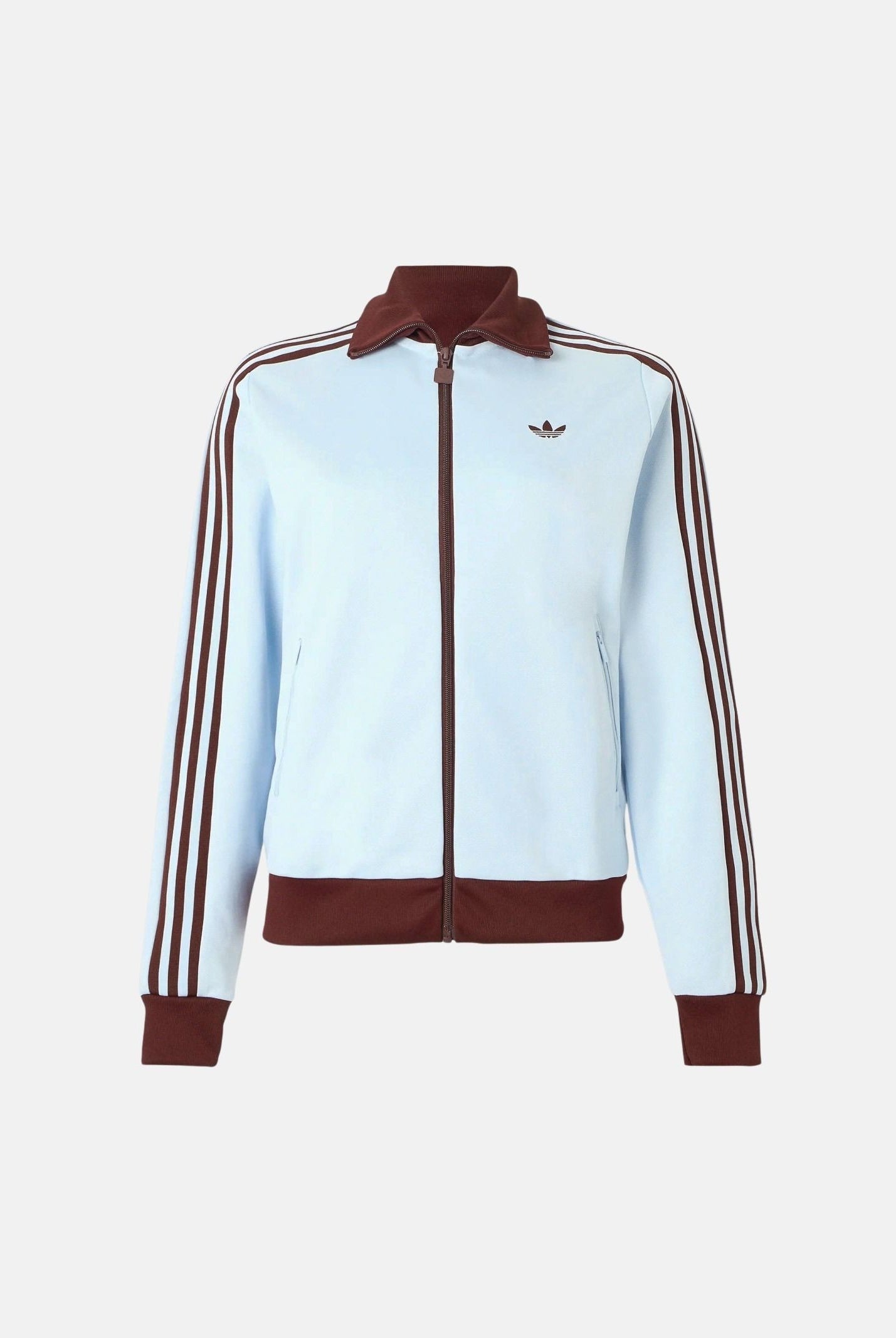 ADIDAS ORIGINALS Felpa con zip 3-Stripes celeste e bordeaux da donna KD3741 . ADIDAS ORIGINALS