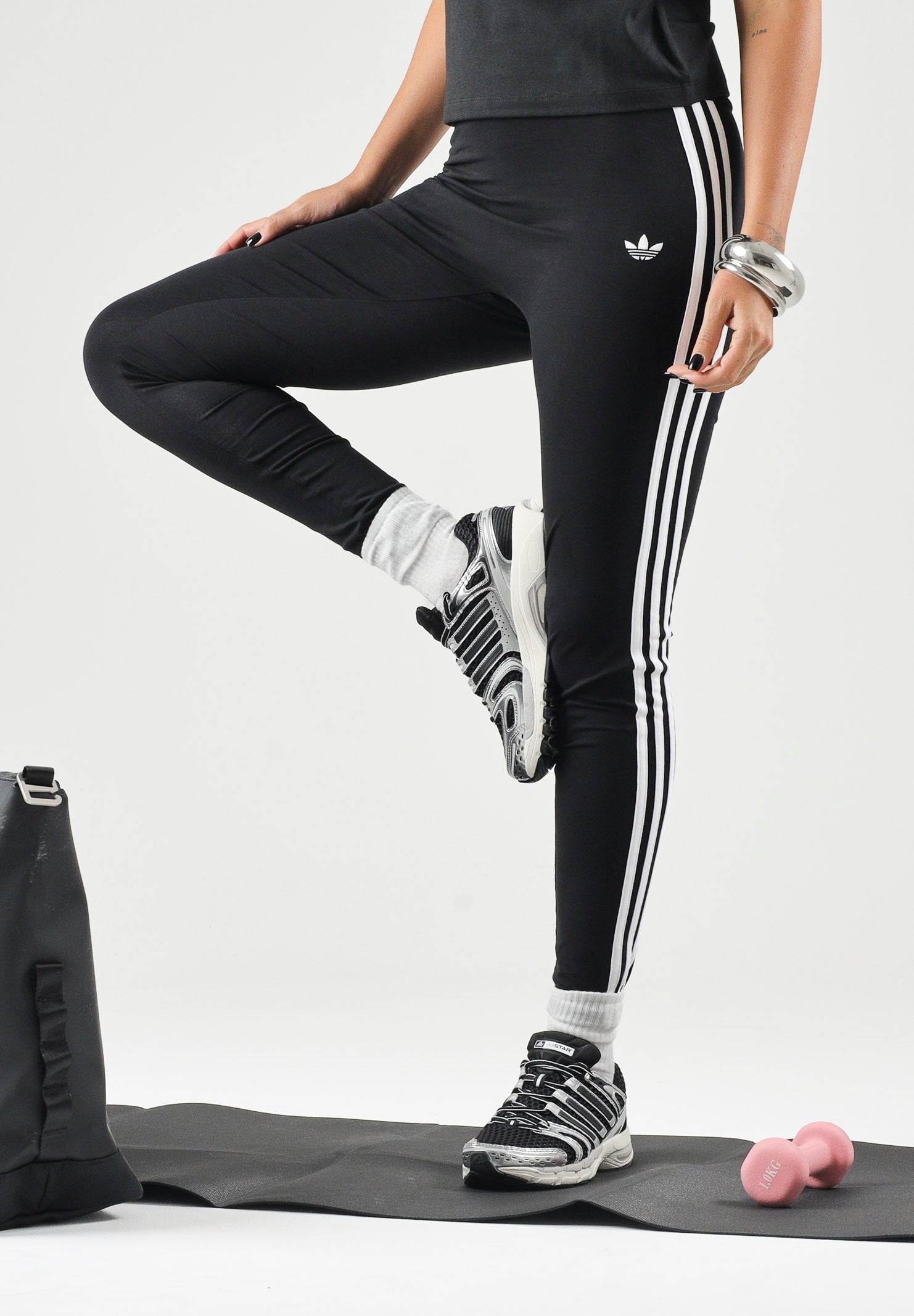ADIDAS ORIGINALS Leggings 3-Stripes nero da donna con logo iconico KD5572 . ADIDAS ORIGINALS
