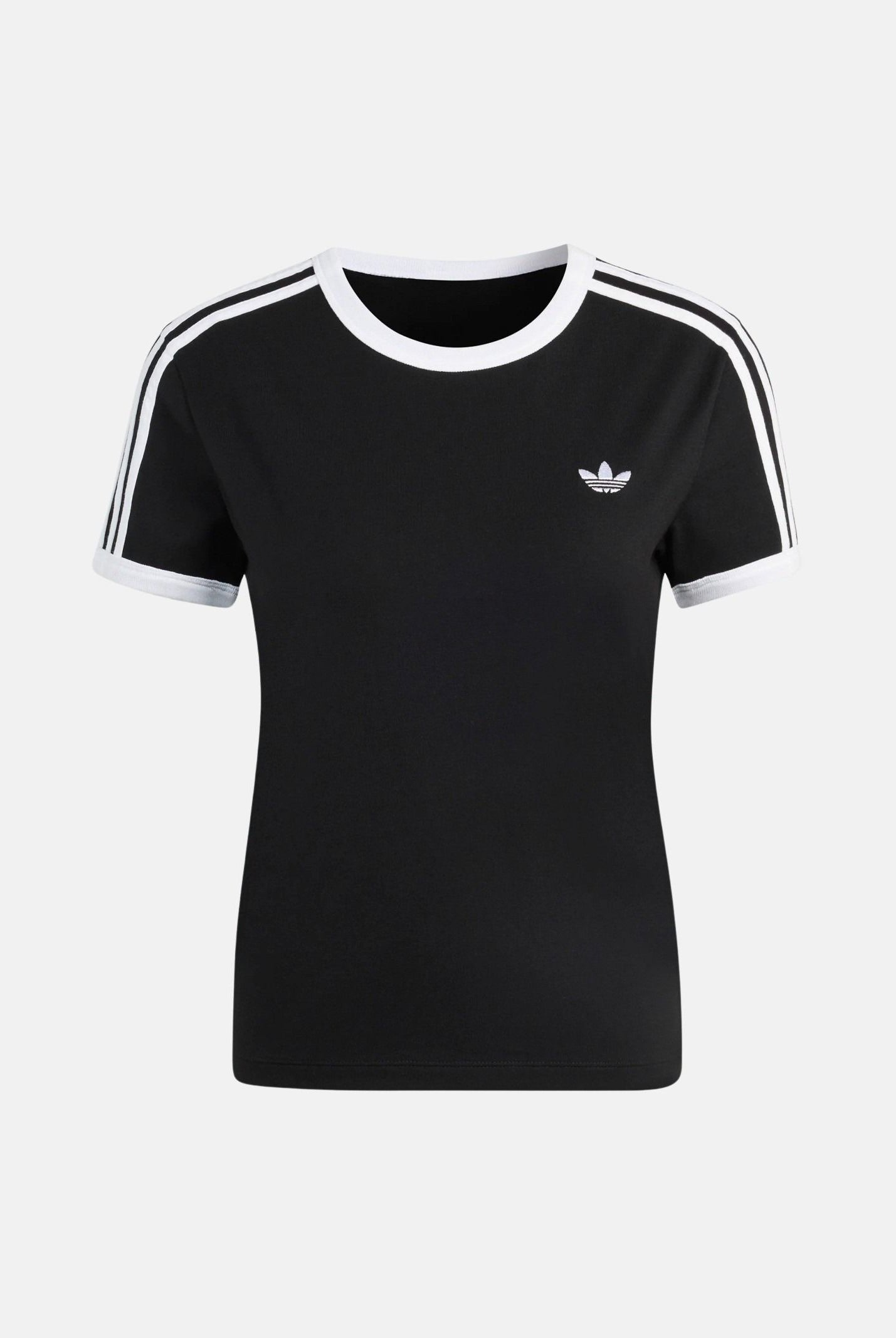ADIDAS ORIGINALS T-shirt a manica corta 3 STRIPES SLIM nera da donna KD7980 . ADIDAS ORIGINALS