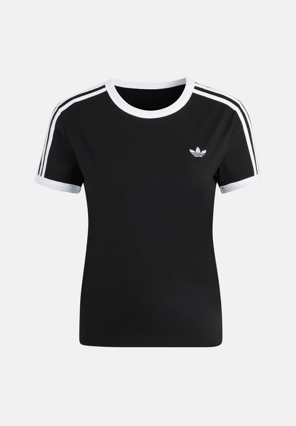 ADIDAS ORIGINALS T-shirt a manica corta 3 STRIPES SLIM nera da donna KD7980 . ADIDAS ORIGINALS