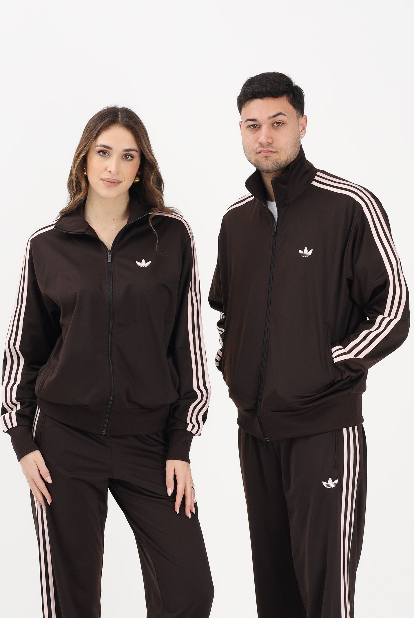 ADIDAS ORIGINALS Felpa con zip Firebird marrone e rosa per uomo e donna KD8309 . ADIDAS ORIGINALS