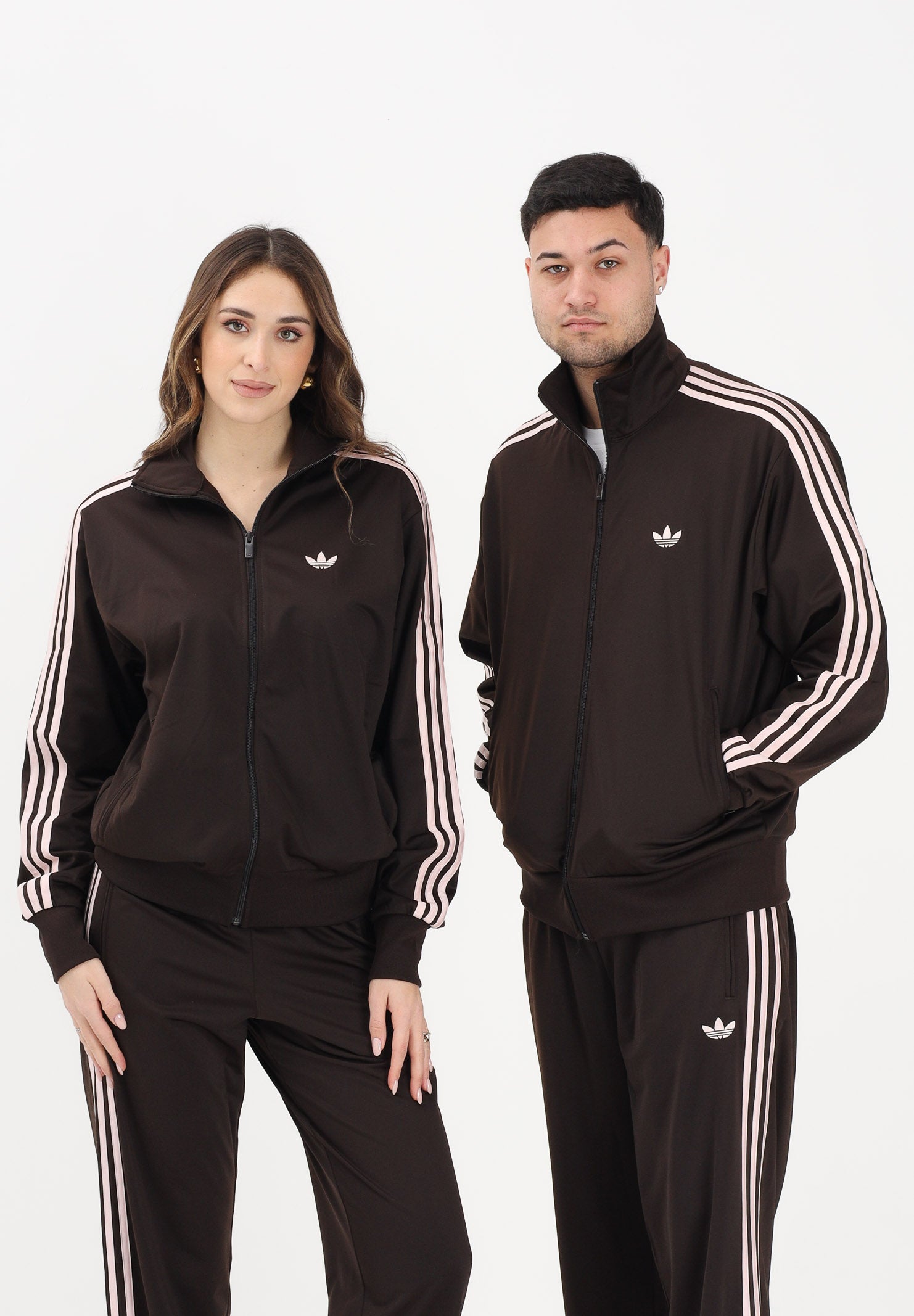 ADIDAS ORIGINALS Felpa con zip Firebird marrone e rosa per uomo e donna KD8309 . ADIDAS ORIGINALS