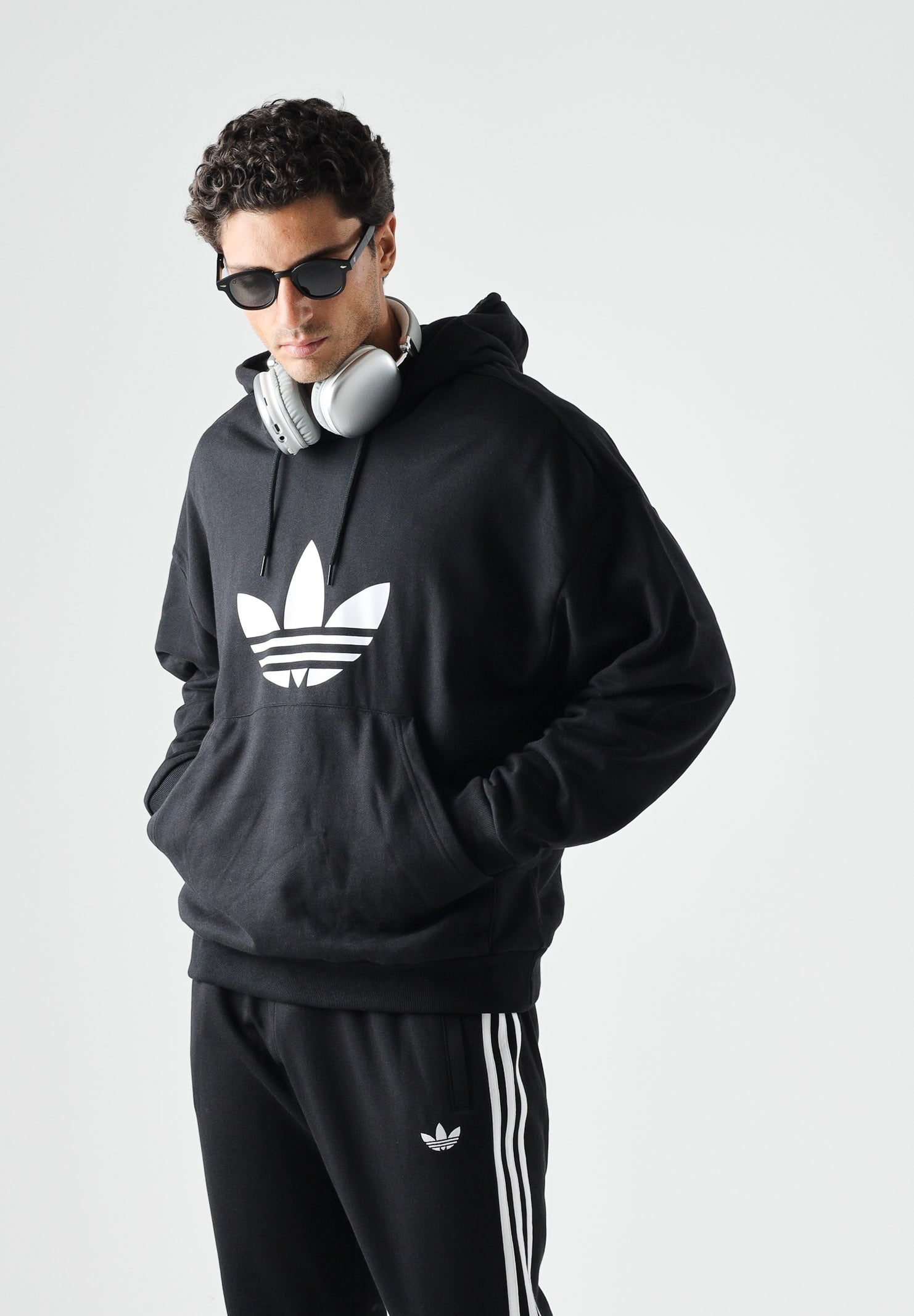 ADIDAS ORIGINALS Felpa con cappuccio Adicolor Trefoil nera da uomo KE0877 . ADIDAS ORIGINALS