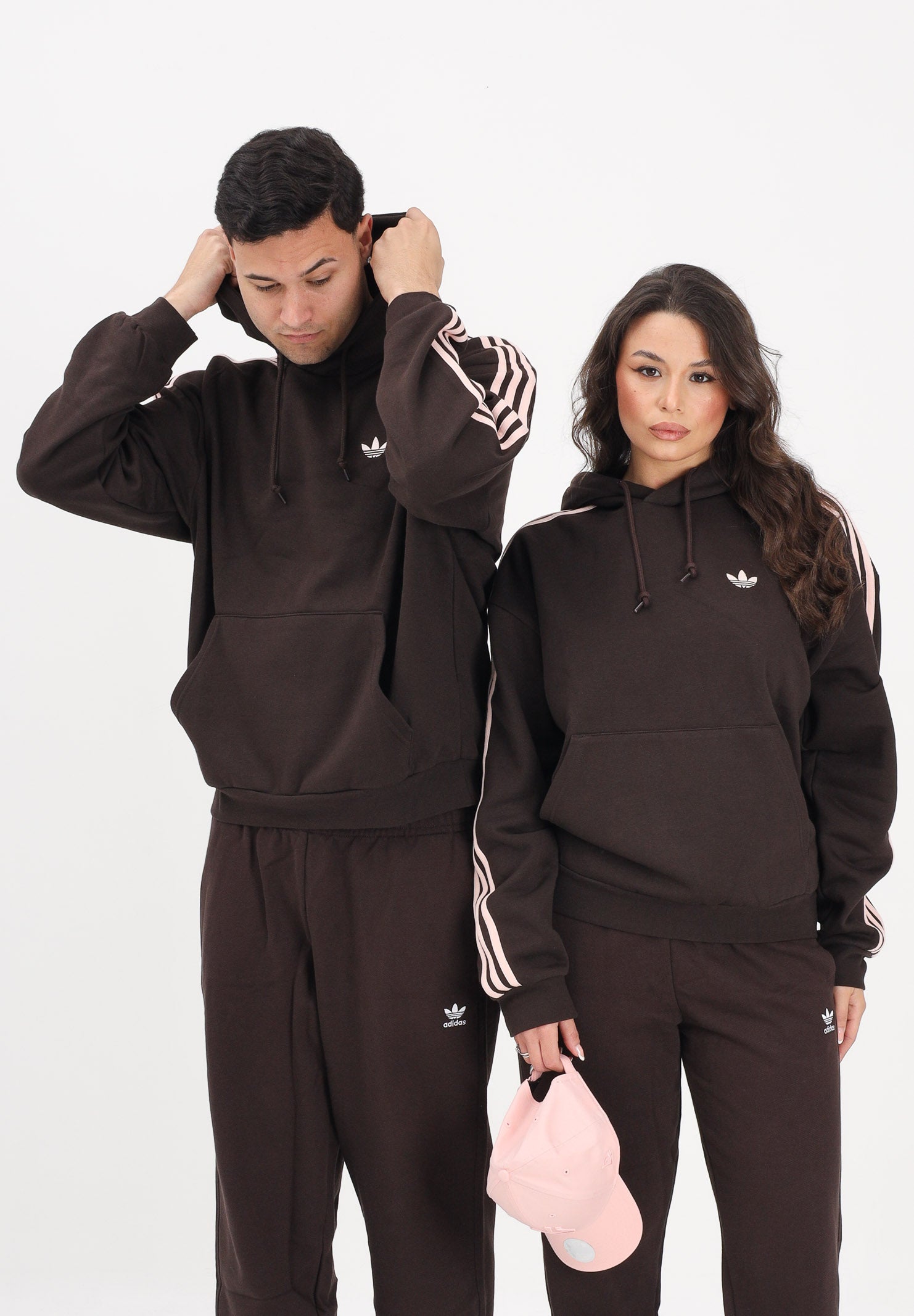 ADIDAS ORIGINALS Felpa ADICOLOR CLASSIC con cappuccio marrone e rosa per uomo e donna KE0880 . ADIDAS ORIGINALS