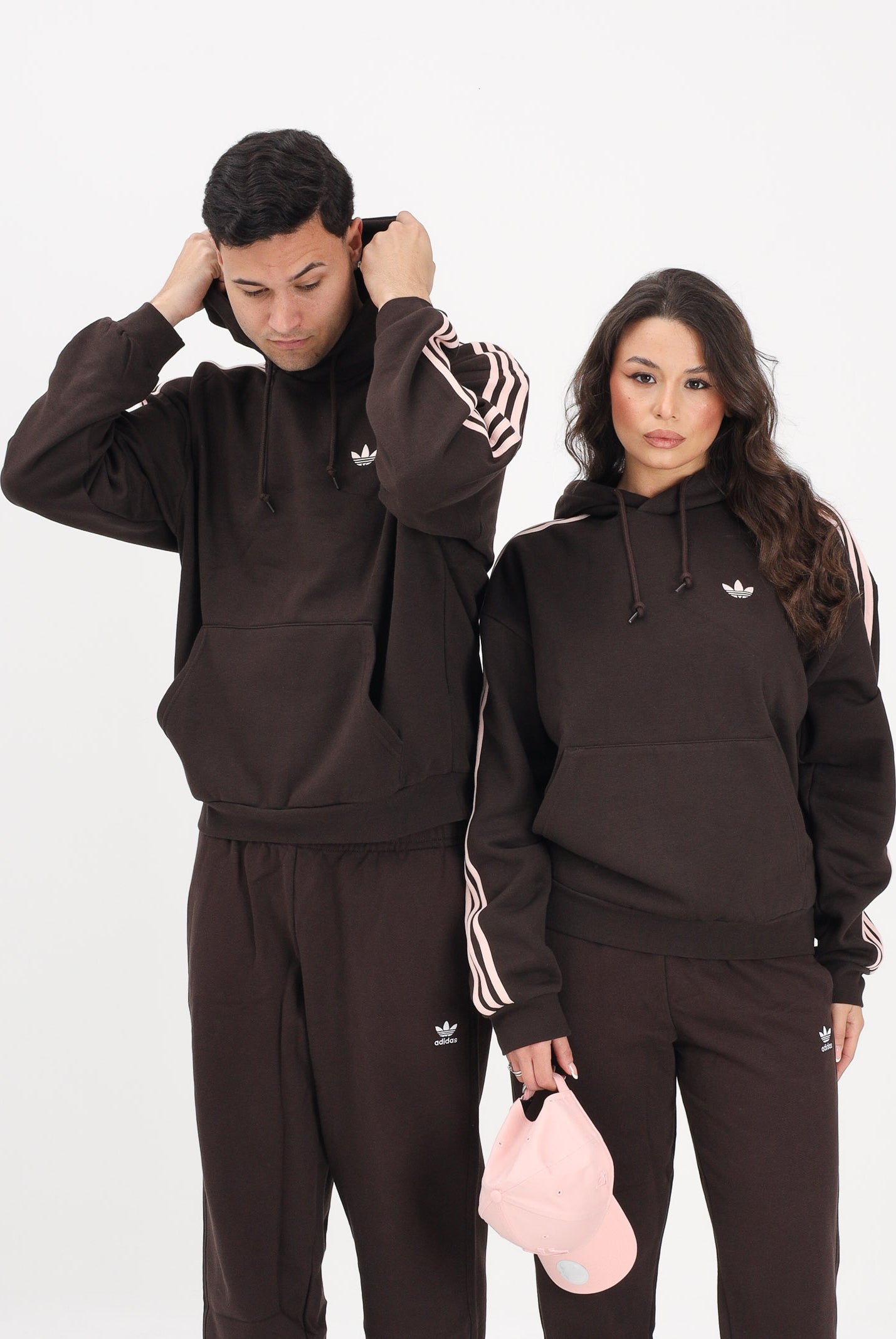 ADIDAS ORIGINALS Felpa ADICOLOR CLASSIC con cappuccio marrone e rosa per uomo e donna KE0880 . ADIDAS ORIGINALS
