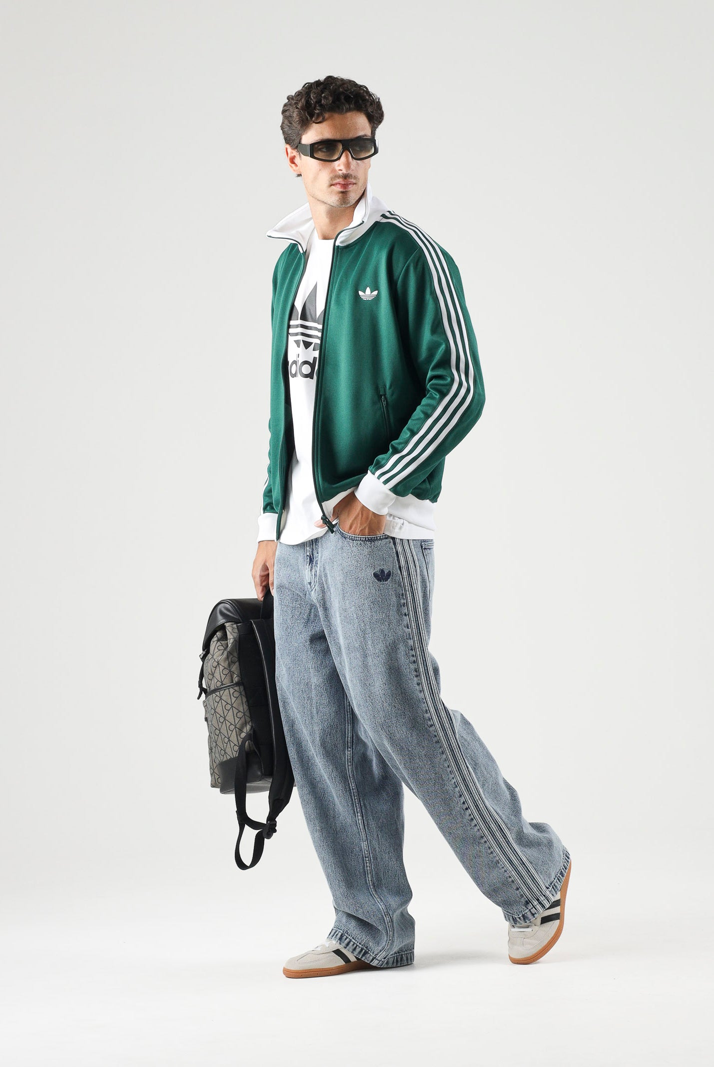 ADIDAS ORIGINALS Felpa con zip Track Top Iconico collegiate green e white, colore basico verde, uomo. KE1666 . ADIDAS ORIGINALS