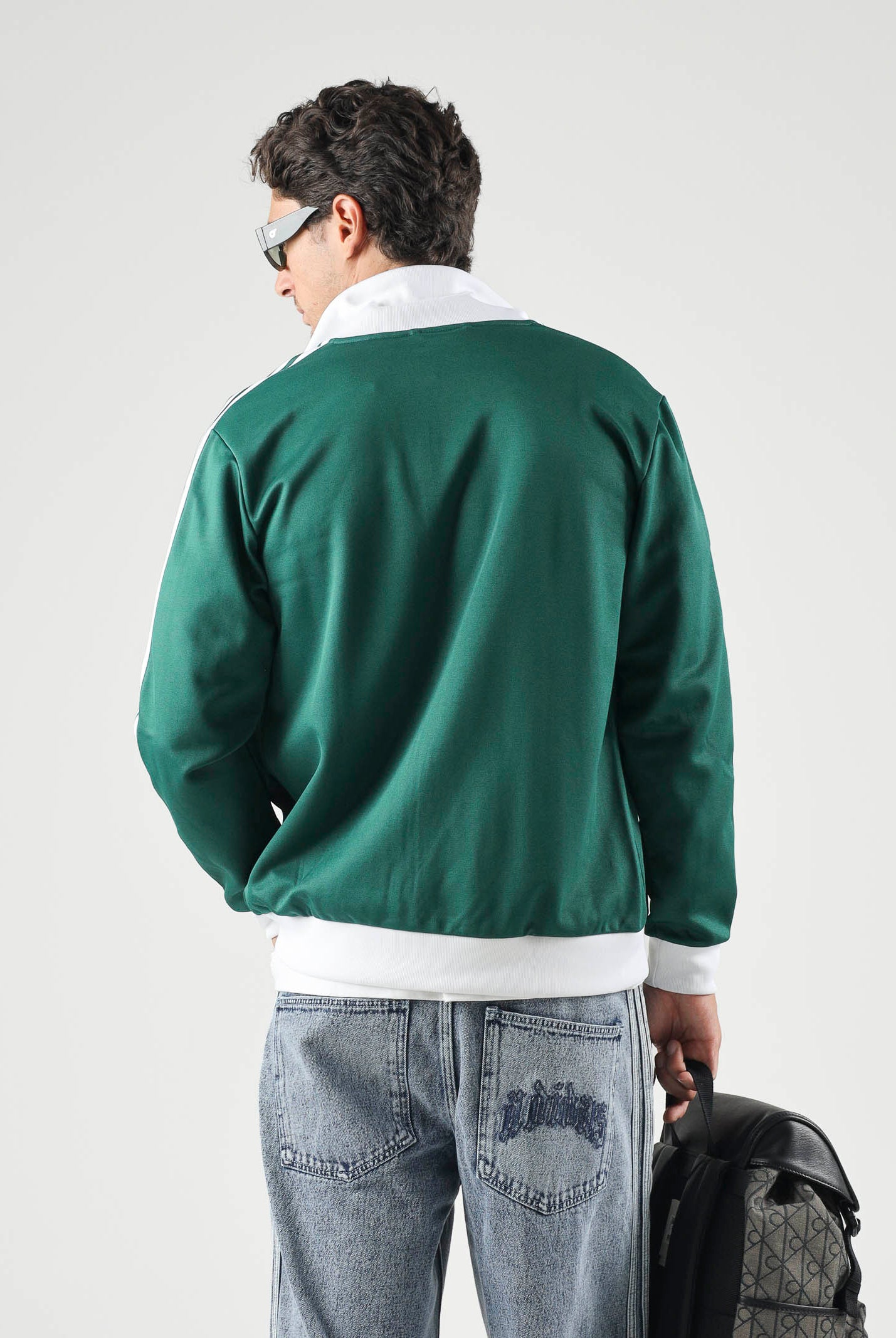 ADIDAS ORIGINALS Felpa con zip Track Top Iconico collegiate green e white, colore basico verde, uomo. KE1666 . ADIDAS ORIGINALS