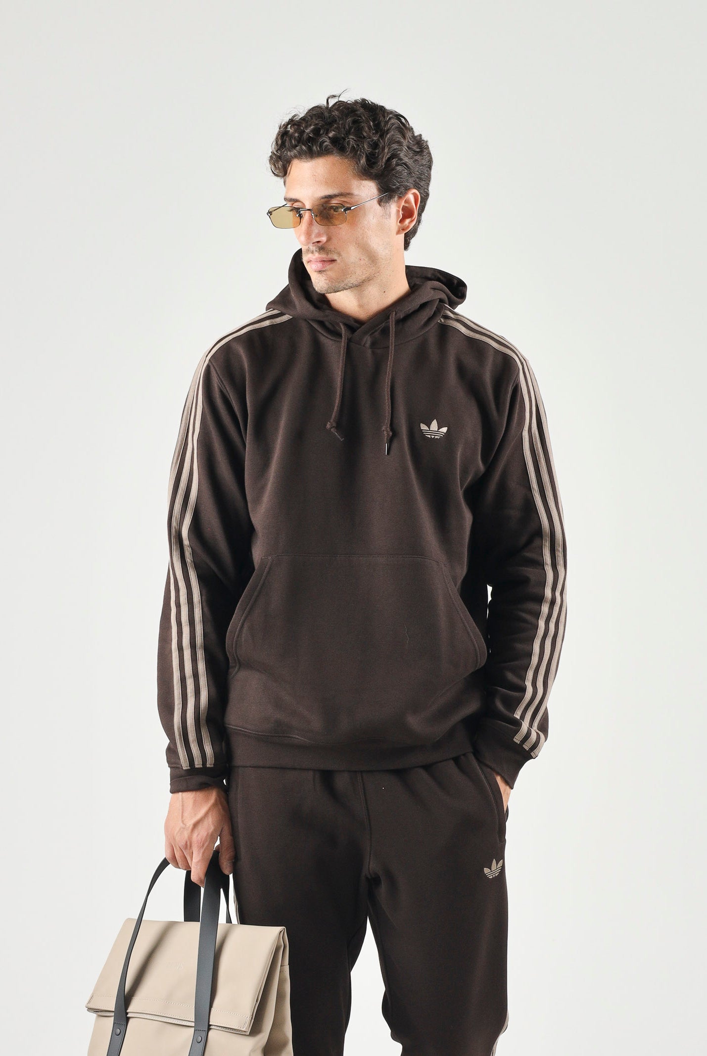 ADIDAS ORIGINALS Felpa HOODIE 3 STRIPES Aurora Coffee marrone uomo. KE1685 . ADIDAS ORIGINALS