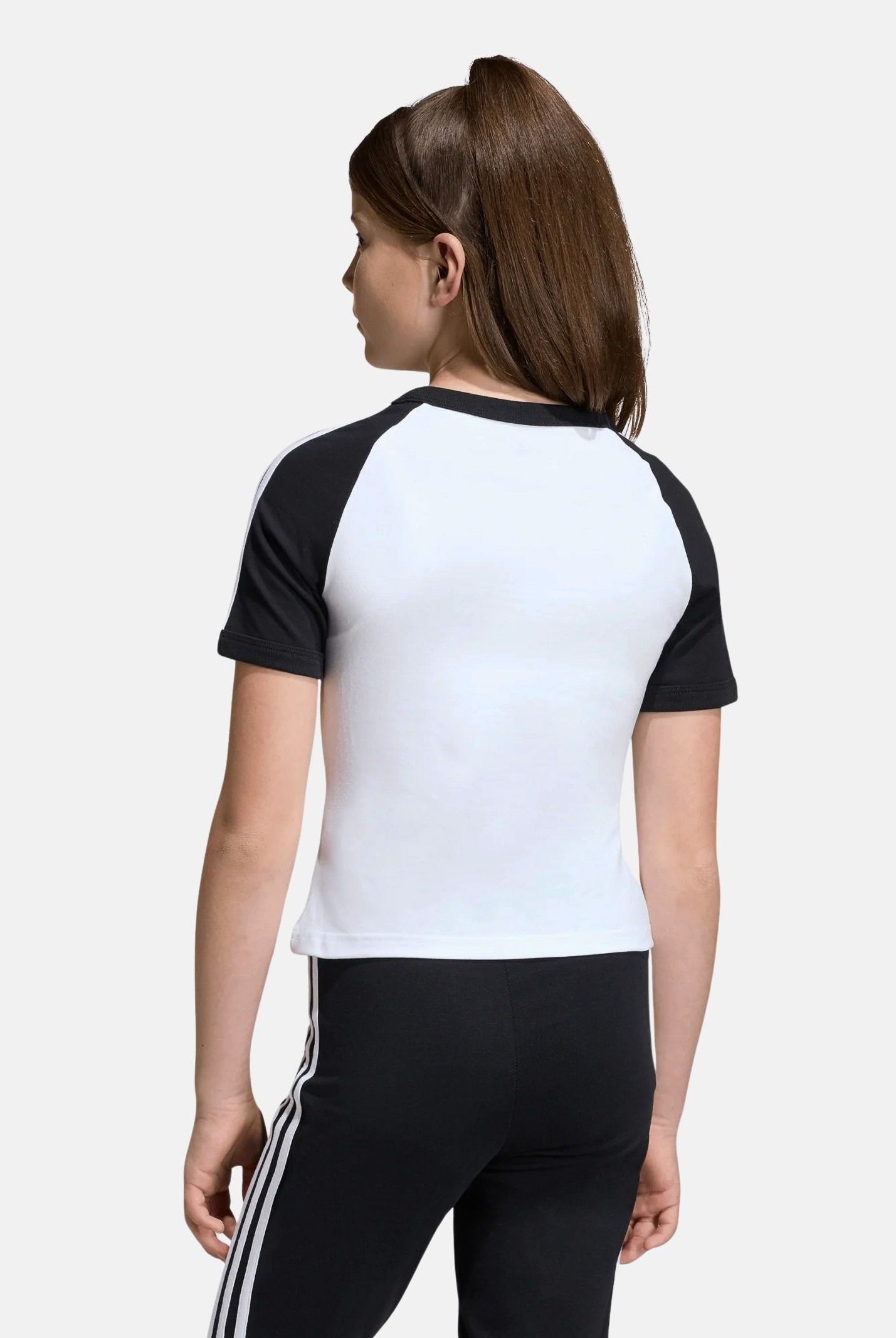 ADIDAS ORIGINALS T-shirt a manica corta 3-Stripes bianca e nera da bambina KE2945 . ADIDAS ORIGINALS
