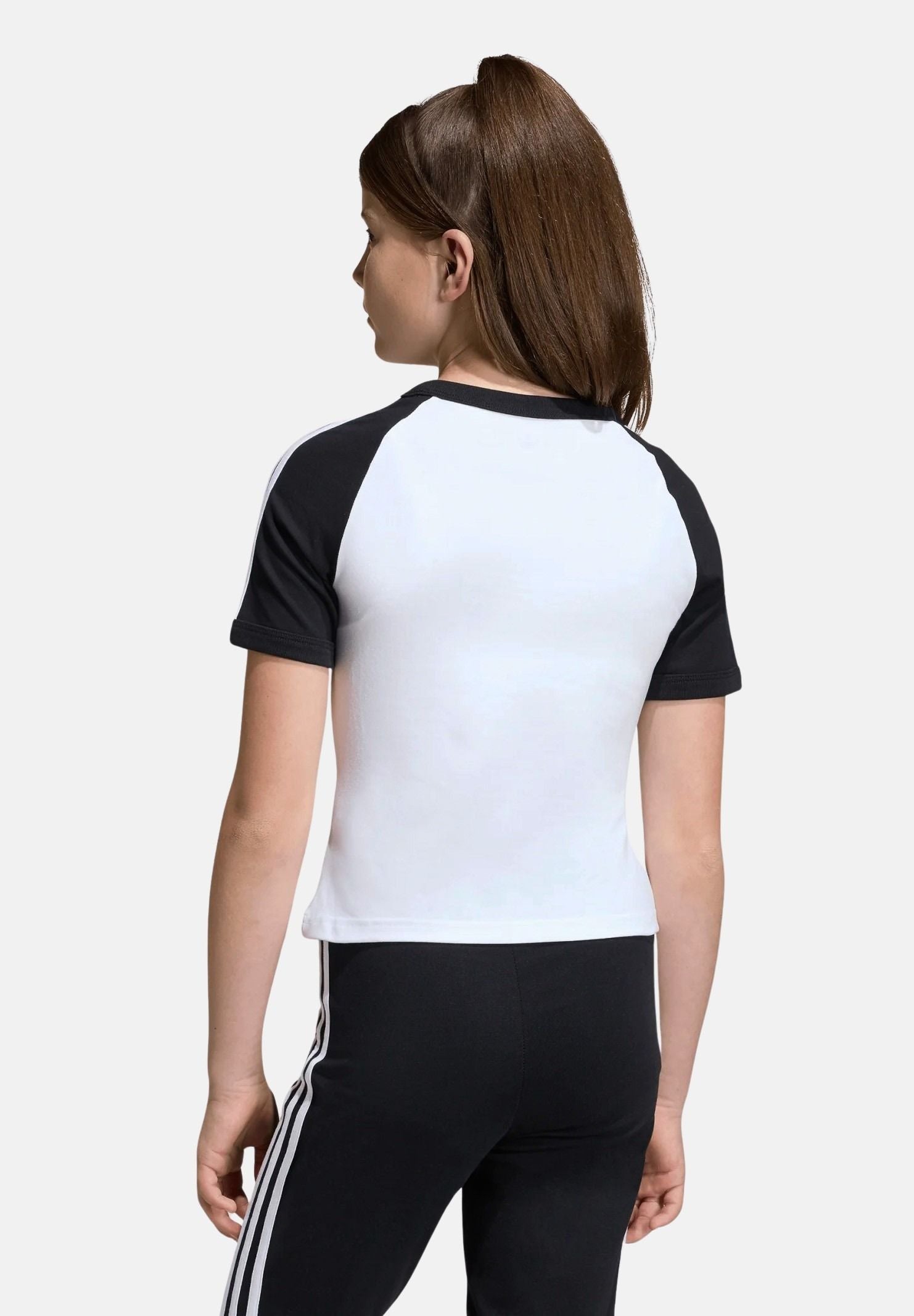 ADIDAS ORIGINALS T-shirt a manica corta 3-Stripes bianca e nera da bambina KE2945 . ADIDAS ORIGINALS