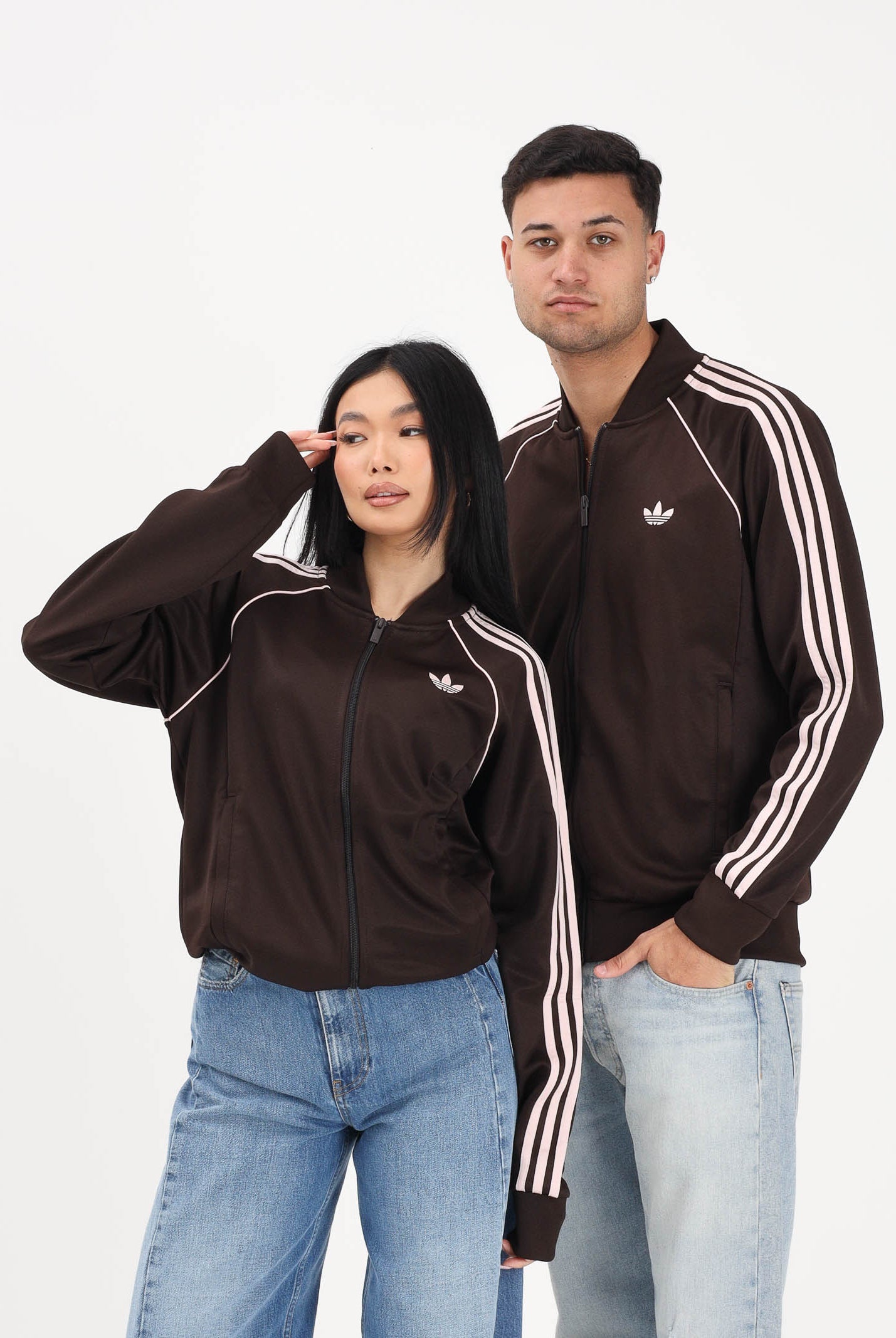 ADIDAS ORIGINALS Felpa con zip SST marrone e rosa per uomo e donna KE3508 . ADIDAS ORIGINALS