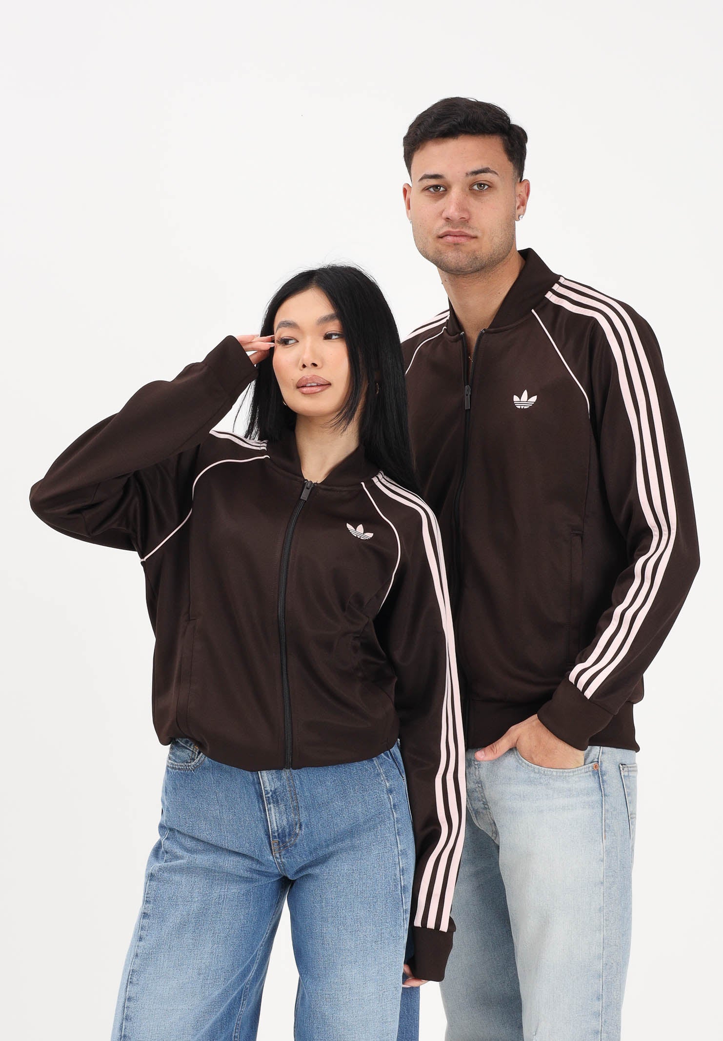 ADIDAS ORIGINALS Felpa con zip SST marrone e rosa per uomo e donna KE3508 . ADIDAS ORIGINALS
