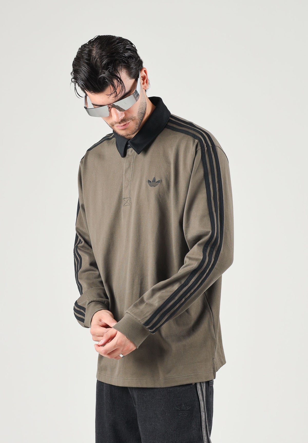 ADIDAS ORIGINALS Polo manica corta 3-STRIPES RUGBY tortora da uomo KE4113 . ADIDAS ORIGINALS