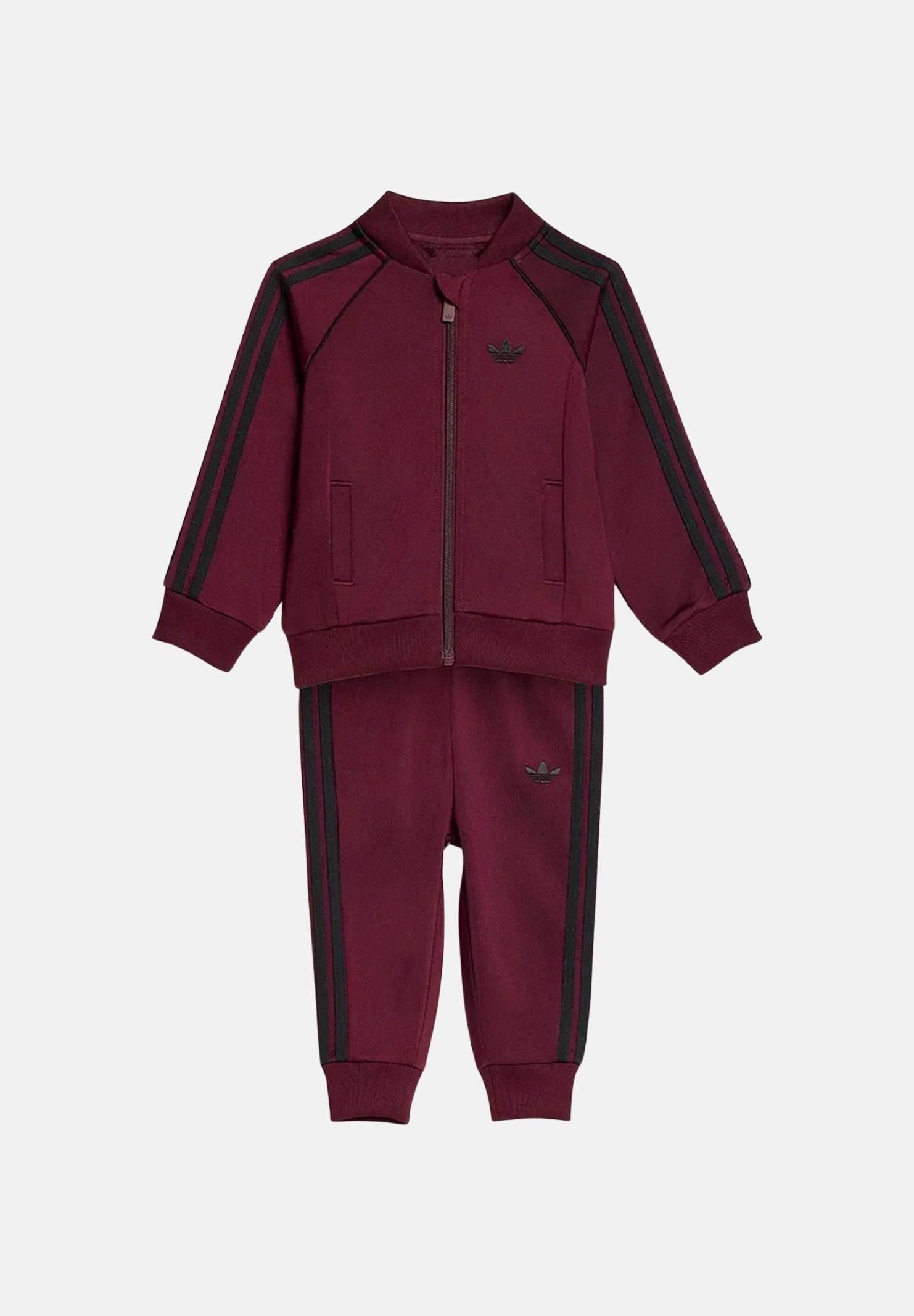ADIDAS ORIGINALS Tuta SST Maroon bordeaux neonato con iconiche 3-Stripes a contrasto e logo Trefoil KH0847 . ADIDAS ORIGINALS
