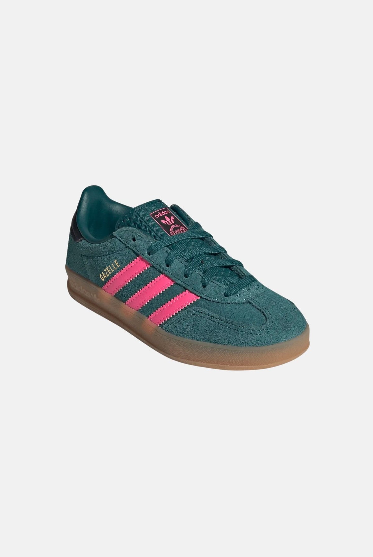 ADIDAS ORIGINALS Sneakers GAZELLE INDOOR verde per bambina e con dettagli fucsia KI7357 . ADIDAS ORIGINALS