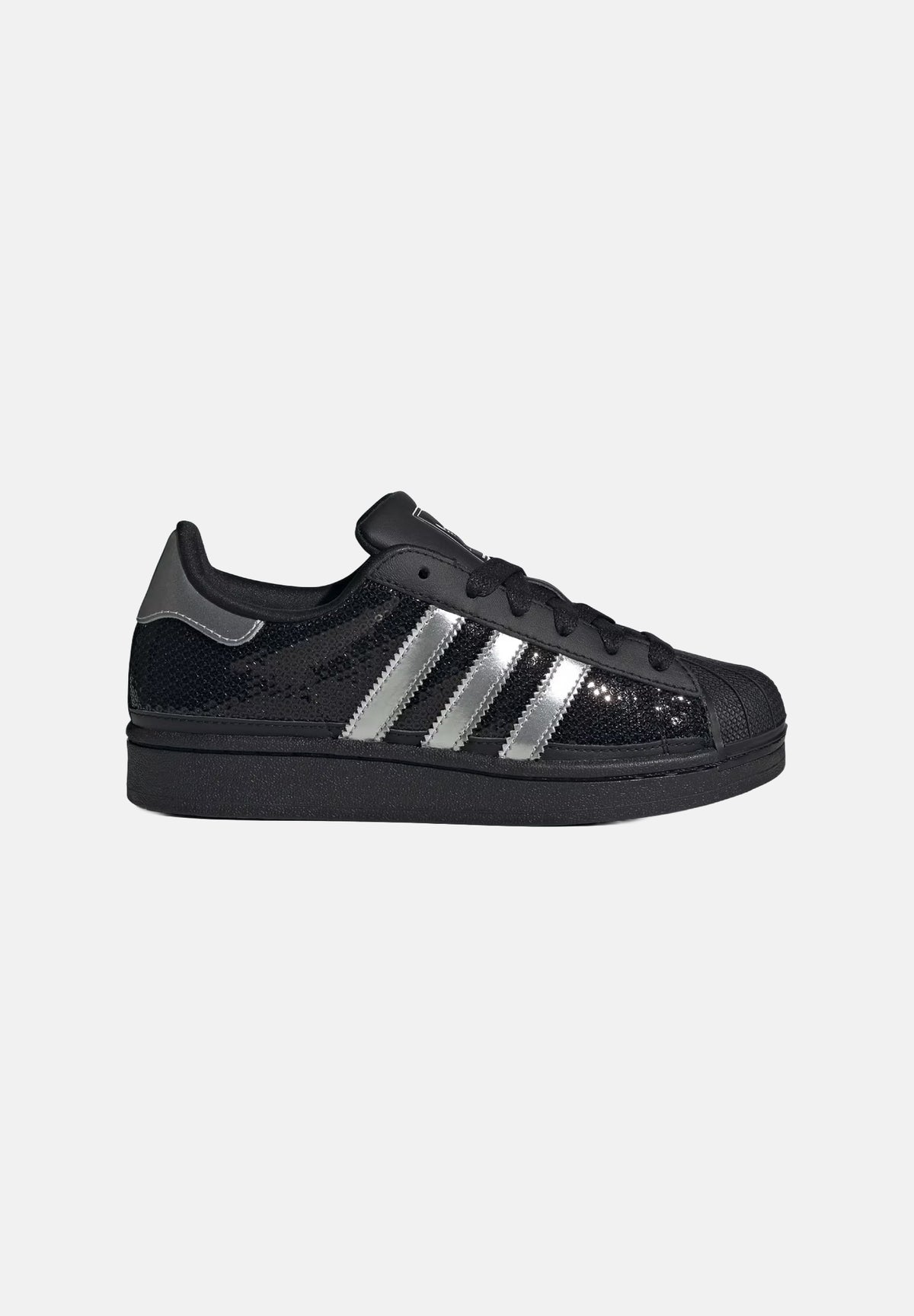 ADIDAS ORIGINALS Sneakers SUPERSTAR II nero e argento da donna con paiettes laterali KK2112 . ADIDAS ORIGINALS