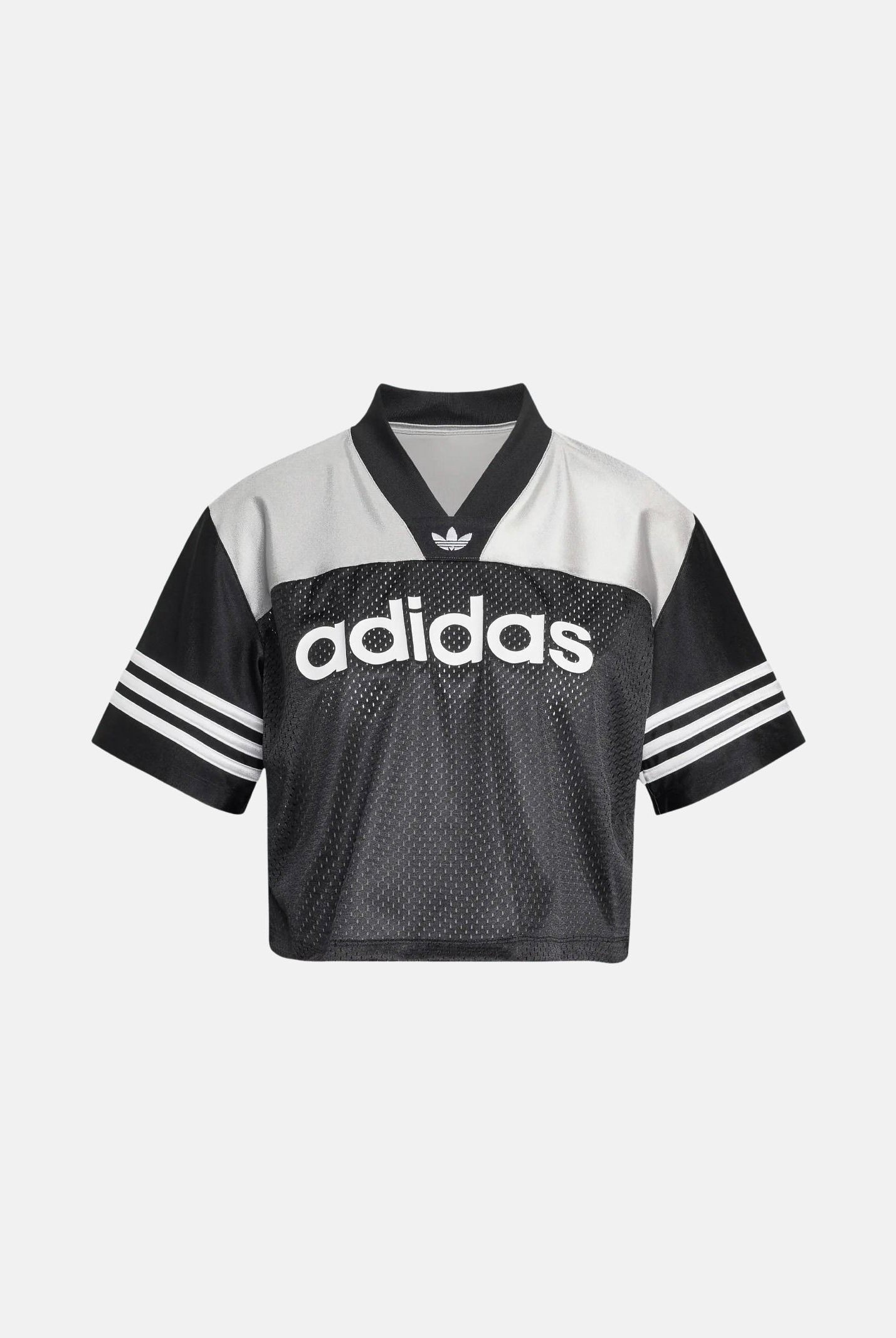 ADIDAS ORIGINALS T-shirt Crop Jersey Black/Grey nera e grigia da donna con maxi logo adidas KQ6427 . ADIDAS ORIGINALS