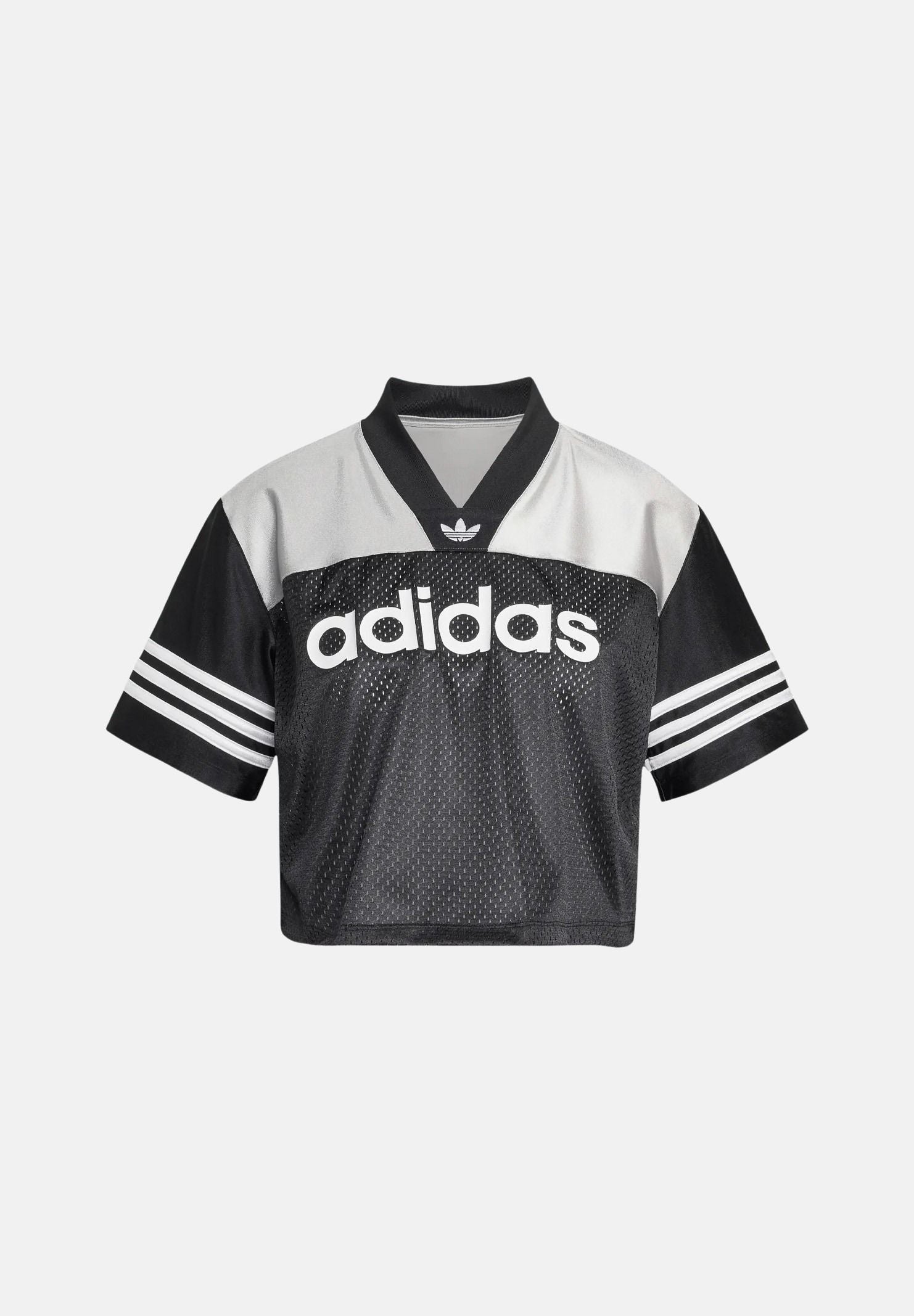 ADIDAS ORIGINALS T-shirt Crop Jersey Black/Grey nera e grigia da donna con maxi logo adidas KQ6427 . ADIDAS ORIGINALS