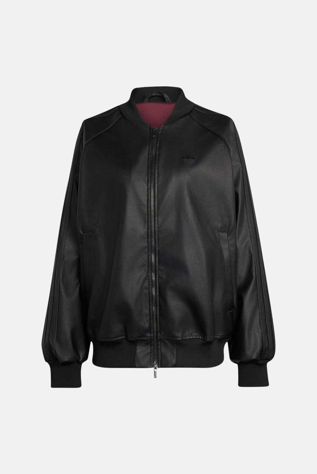 ADIDAS ORIGINALS Giubbotto in eco-pelle SST nero da donna con chiusura full zip e tasche laterali KQ6435 . ADIDAS ORIGINALS