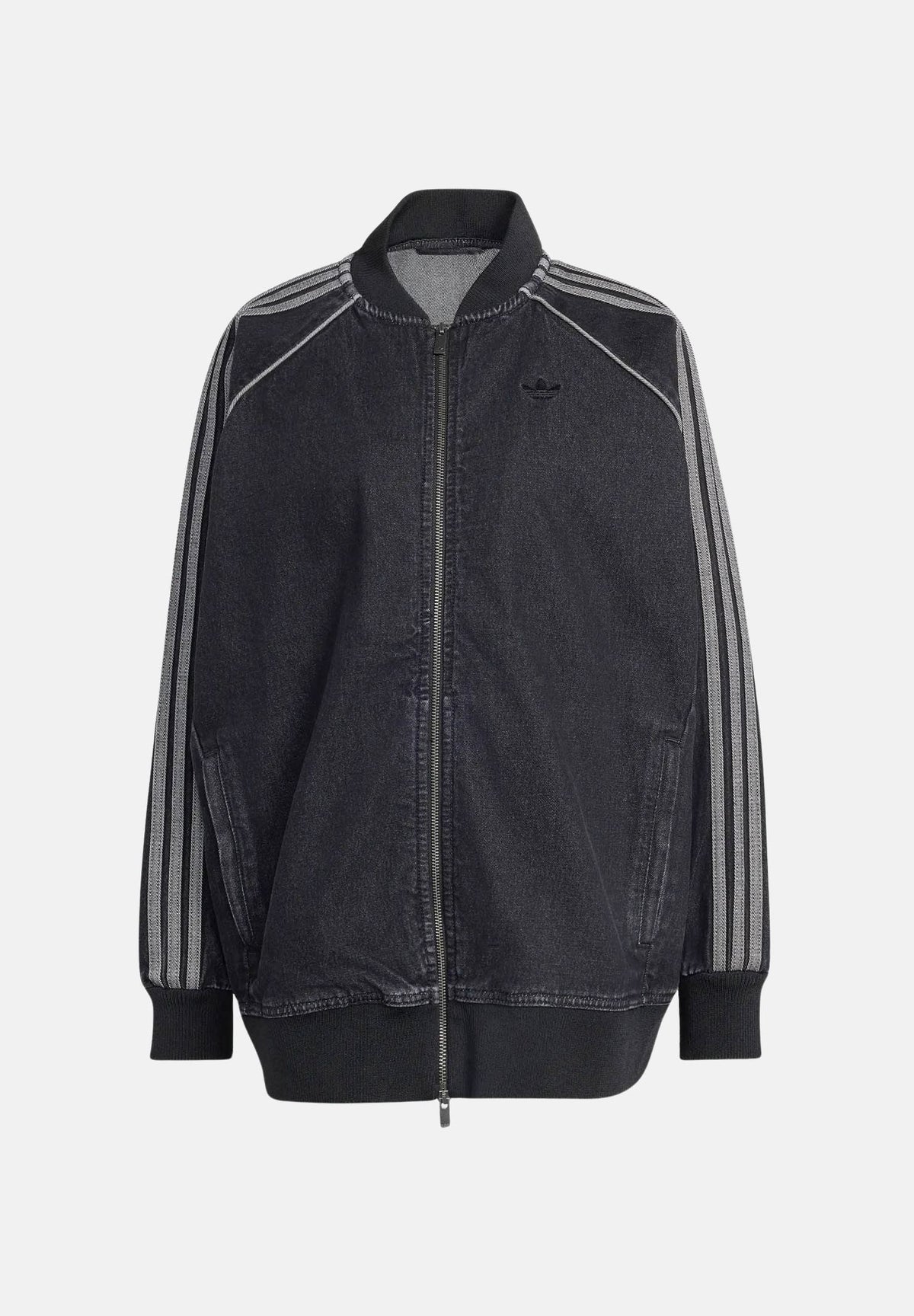 ADIDAS ORIGINALS Giacca SST OVERSIZE denim nero da donna con dettagli a contrasto KQ6471 . ADIDAS ORIGINALS