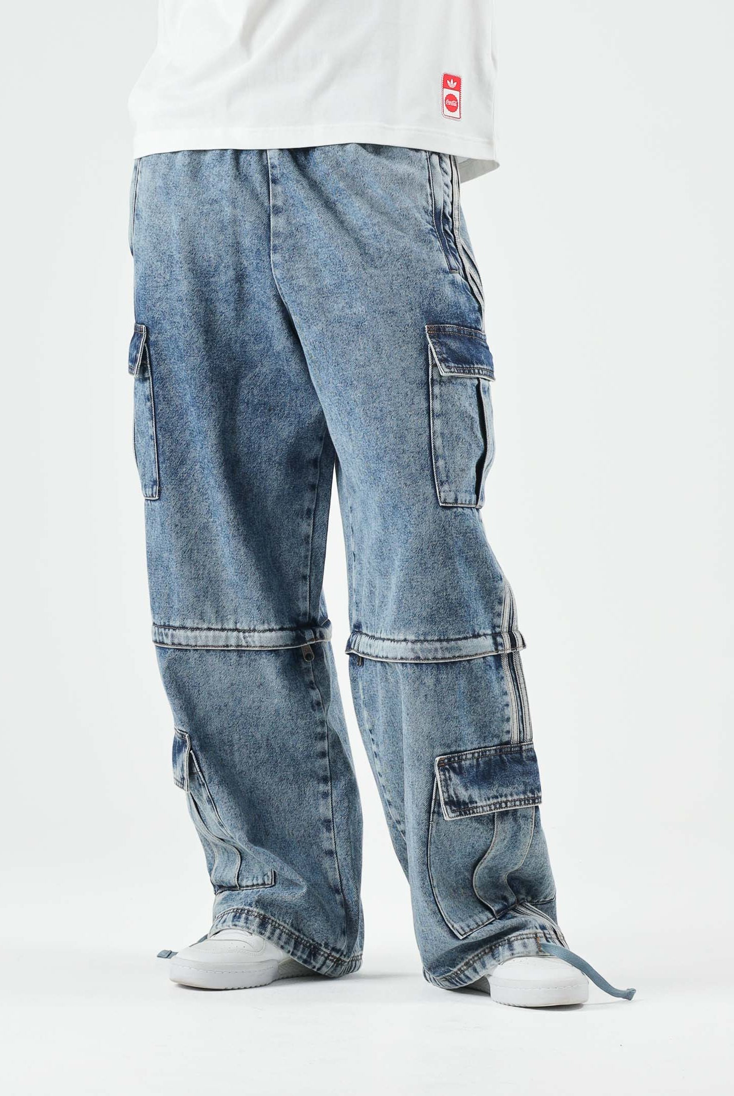 ADIDAS ORIGINALS Jeans cargo Blue blu da uomo e donna con tasche applicate KQ6479 . ADIDAS ORIGINALS