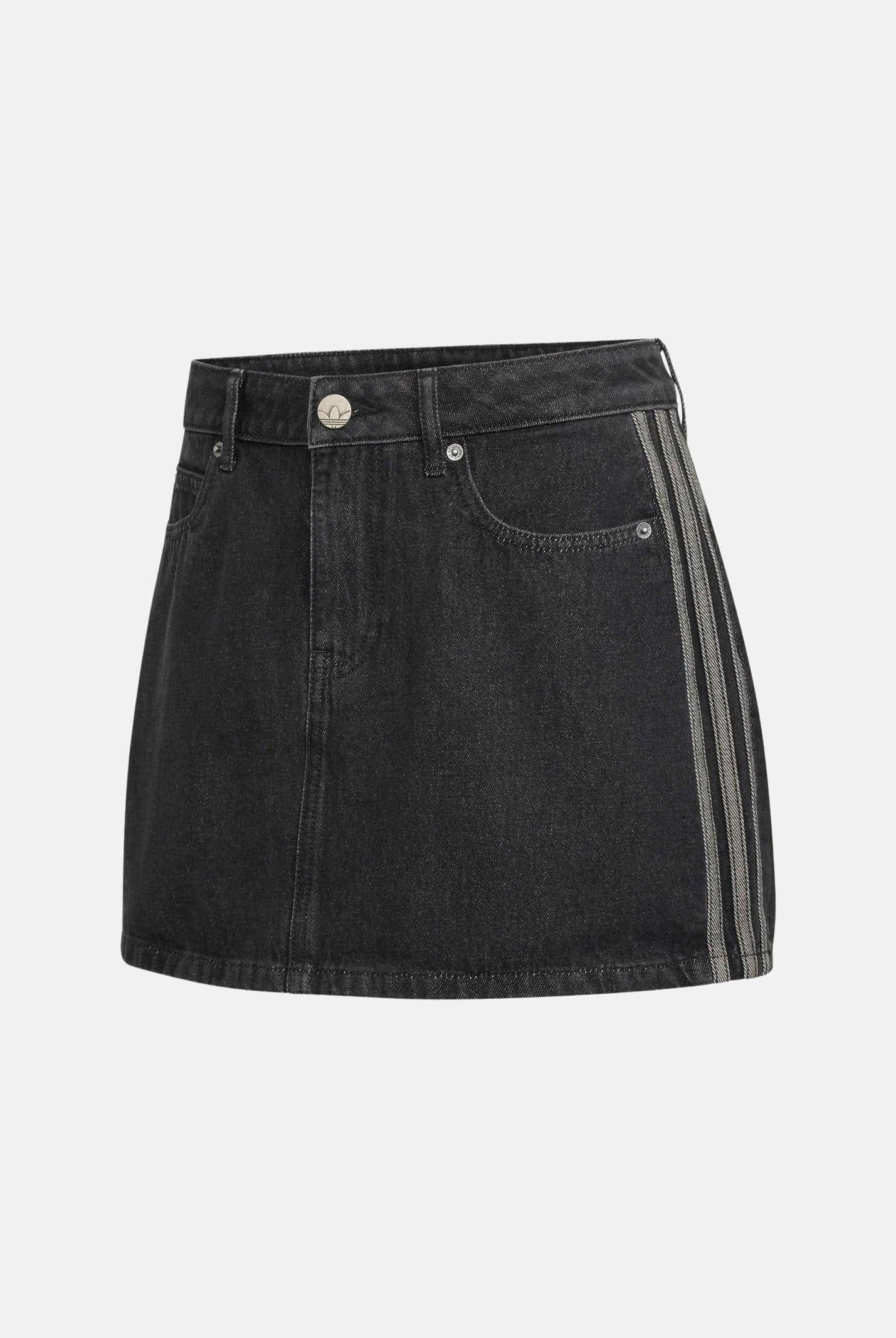 ADIDAS ORIGINALS Gonna MID RISE corta true black nero denim da donna con iconiche 3-Stripes laterali a contrasto. KQ6485 . ADIDAS ORIGINALS