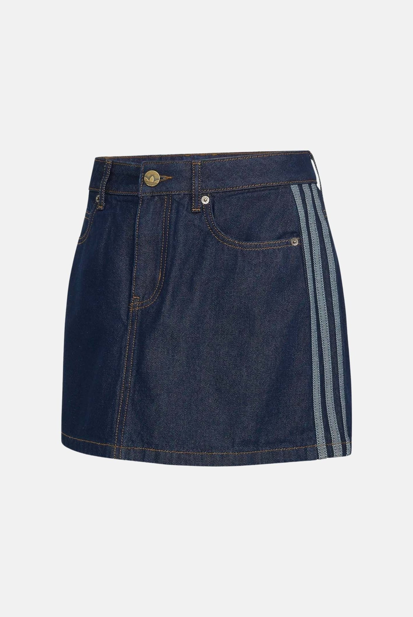 ADIDAS ORIGINALS Gonna MID RISE corta indigo indaco blu. da donna<BR/>con 3 -Stripes laterali a contrasto <BR/> KQ6486 . ADIDAS ORIGINALS