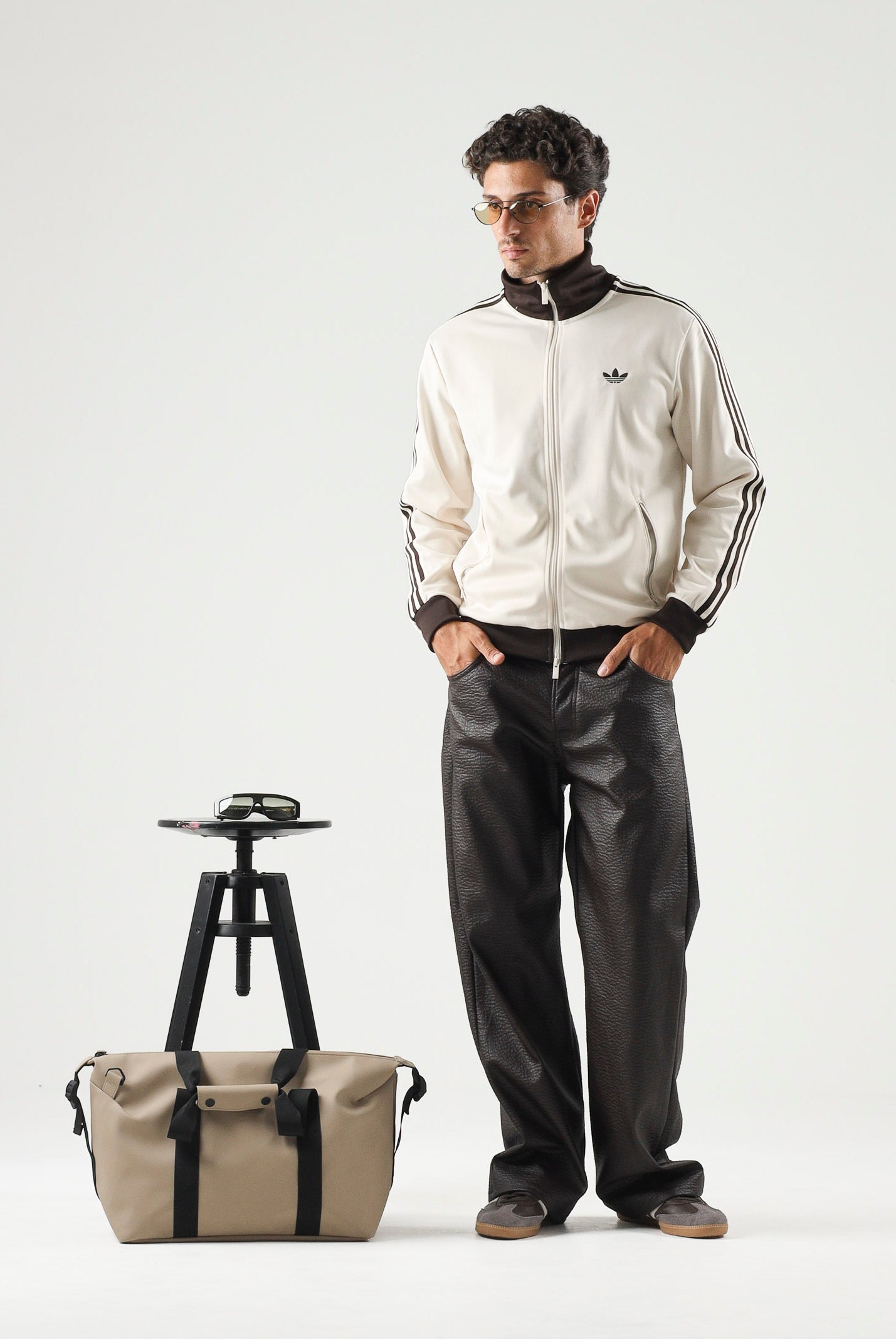 ADIDAS ORIGINALS Felpa con zip BECKENBAUER panna e marrone da uomo KQ9491 . ADIDAS ORIGINALS