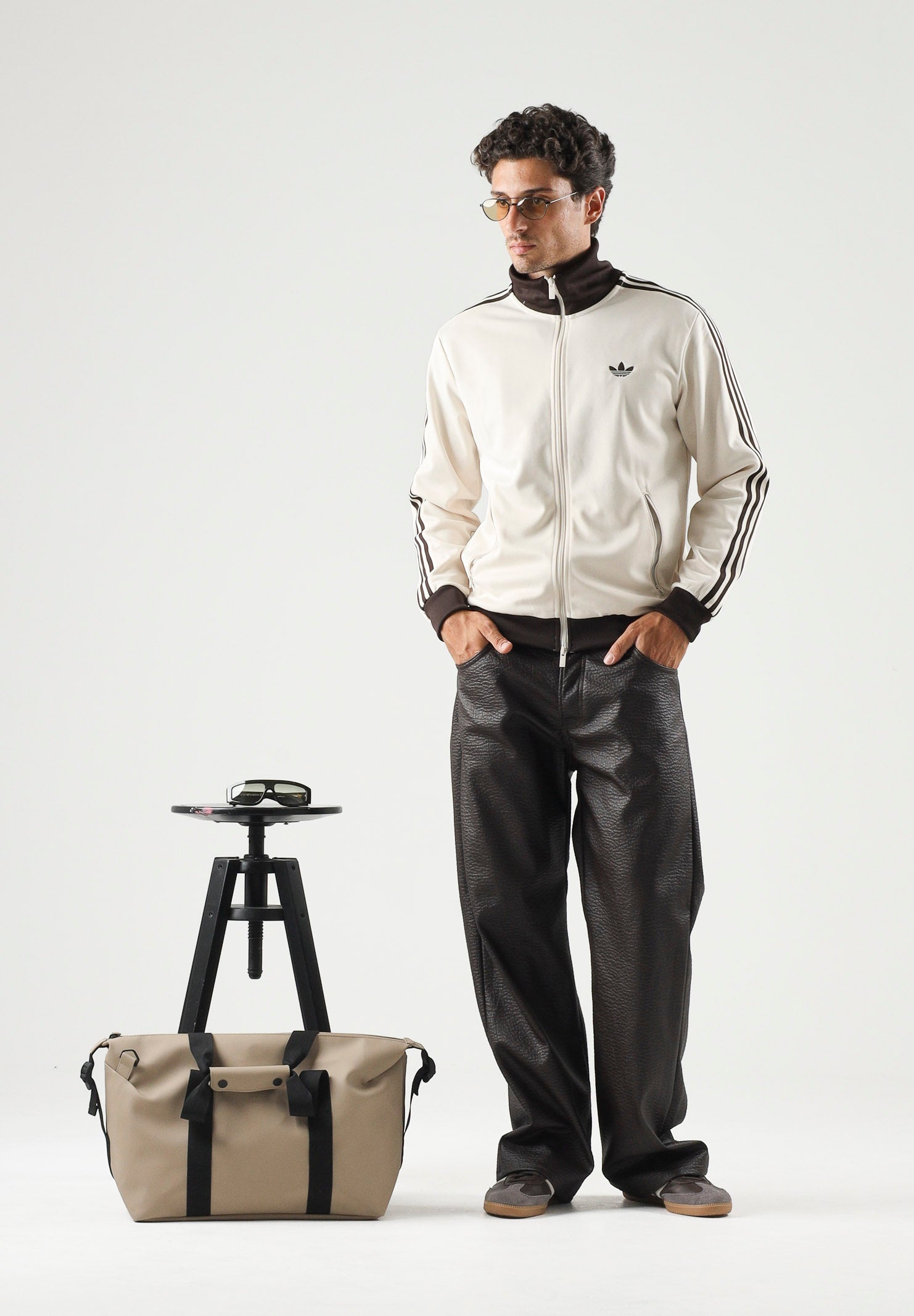 ADIDAS ORIGINALS Felpa con zip BECKENBAUER panna e marrone da uomo KQ9491 . ADIDAS ORIGINALS