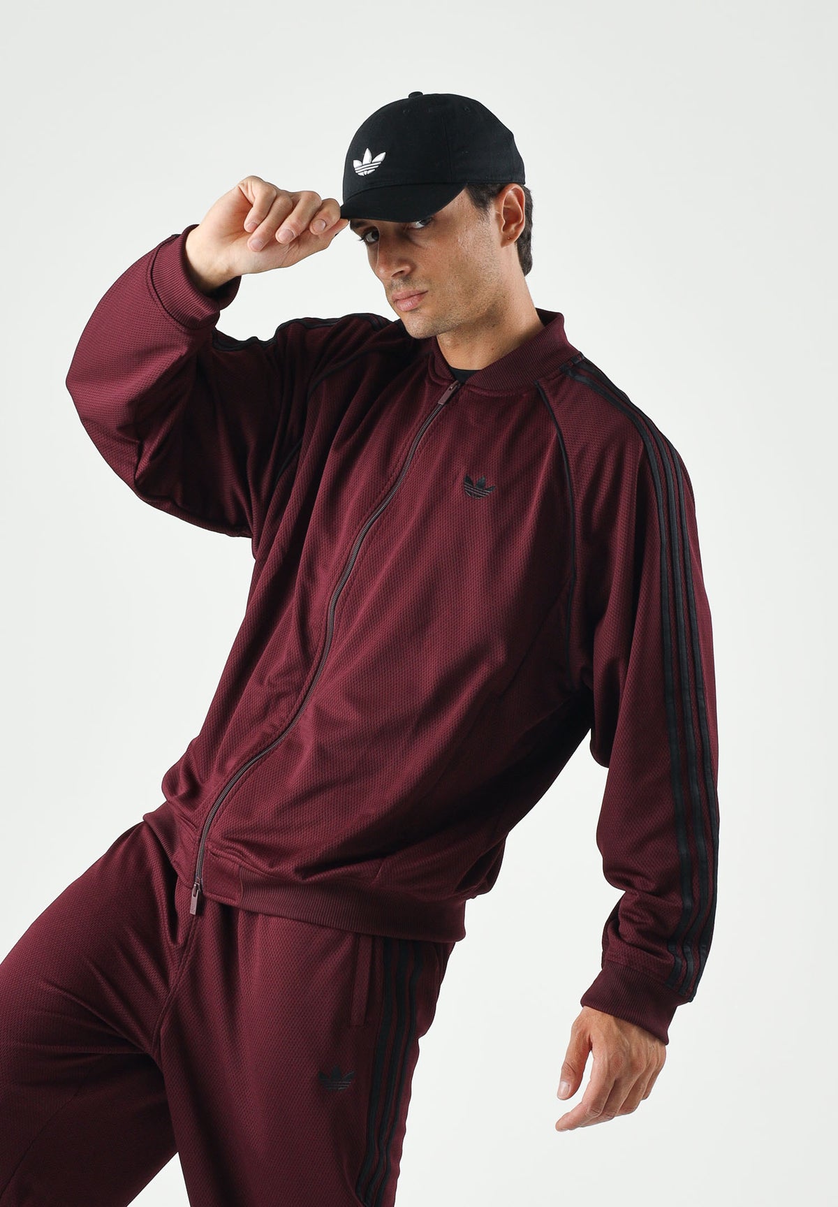 ADIDAS ORIGINALS Felpa con zip ADICOLOR CLASSICS MESH marron bordeaux da uomo KR1372 . ADIDAS ORIGINALS