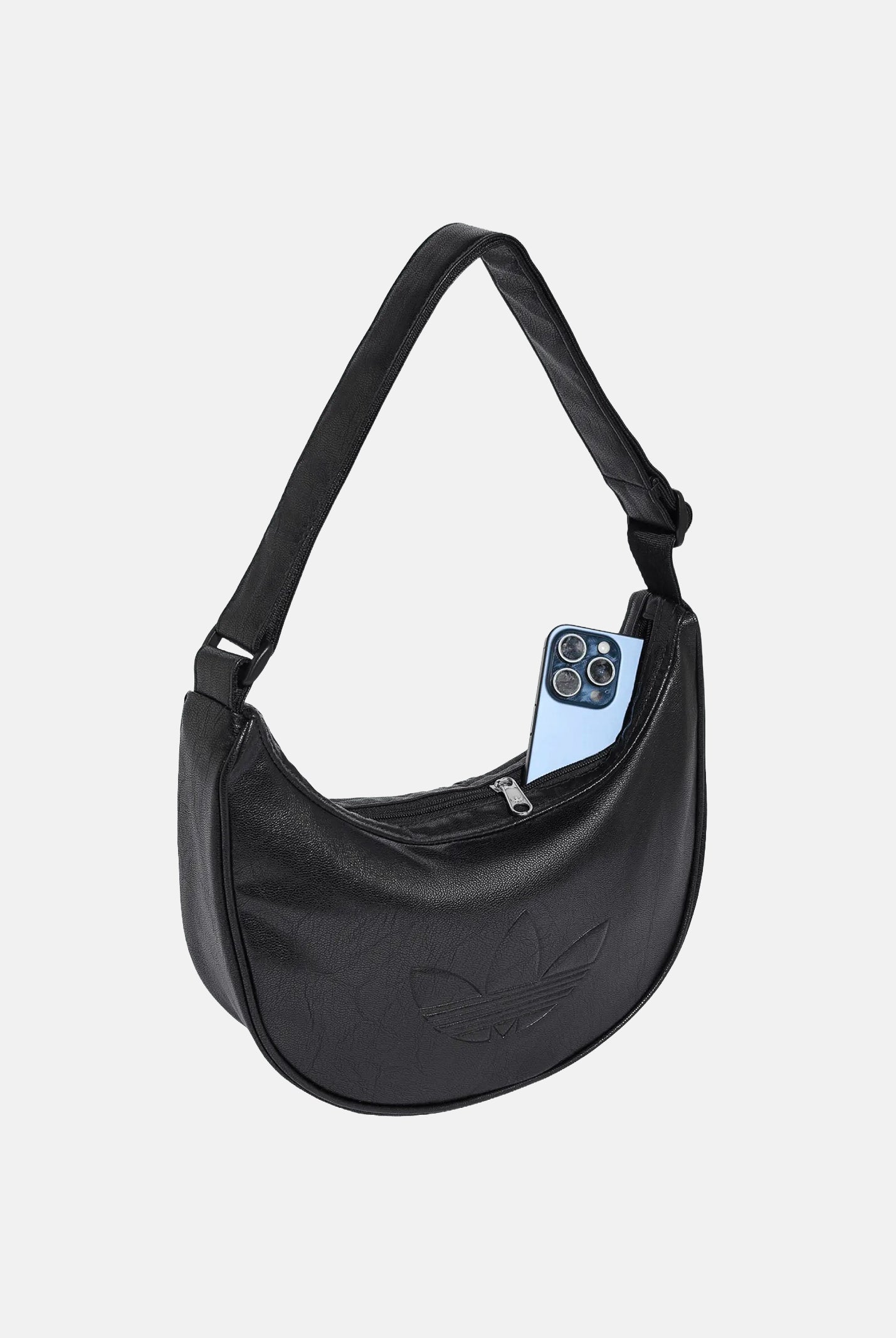 ADIDAS ORIGINALS borsa a spalla Adicolor Half Crescent Metallic PU Black nera da donna. KR1546 . ADIDAS ORIGINALS