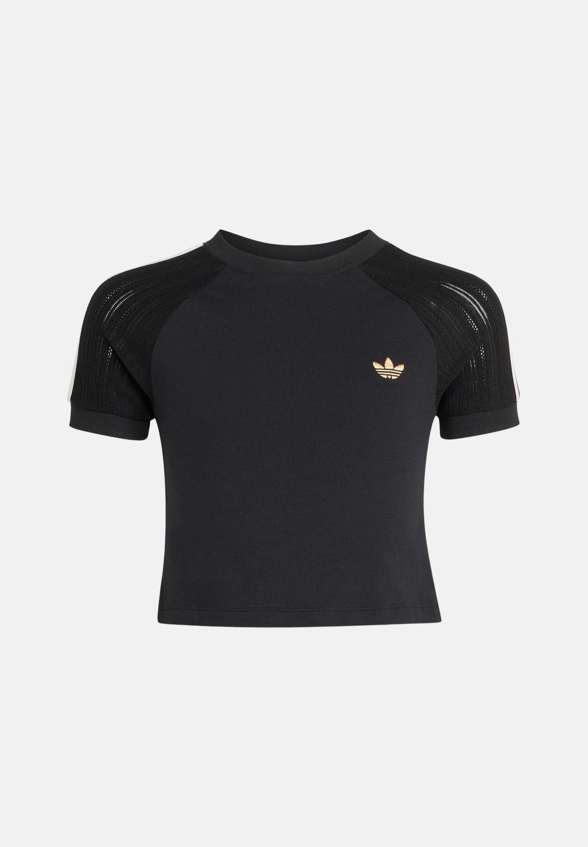 ADIDAS ORIGINALS T-shirt aderente in maglia black-nera da bambina con logo Trefoil ricamato<BR/> KR3924 . ADIDAS ORIGINALS