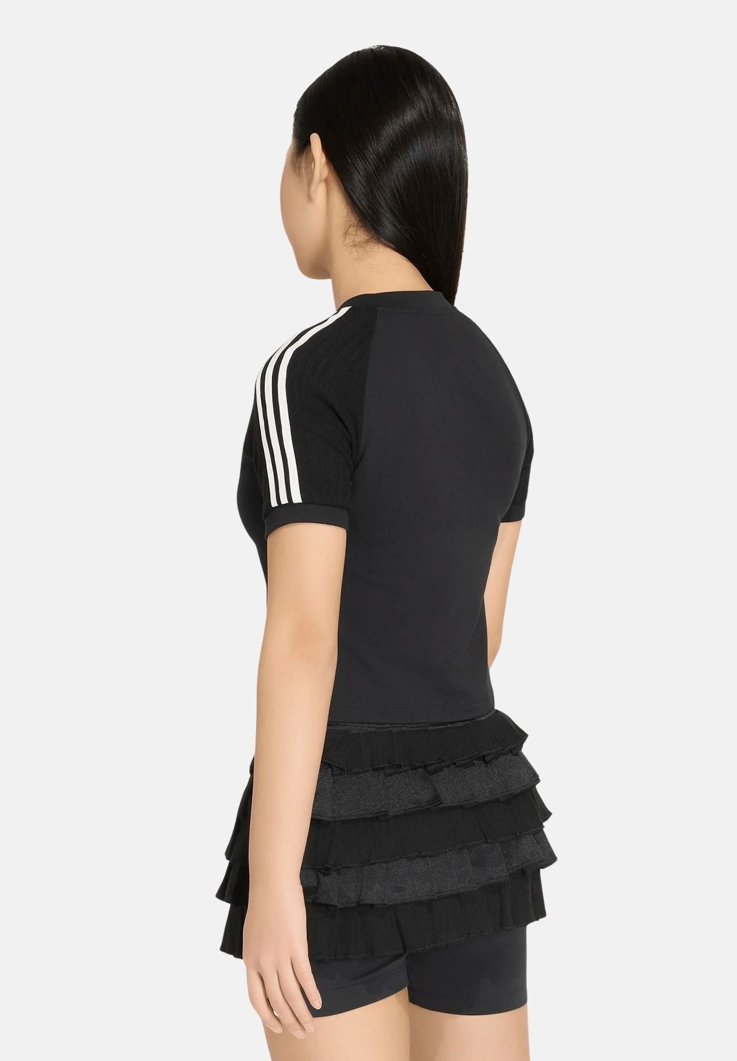 ADIDAS ORIGINALS T-shirt aderente in maglia black-nera da bambina con logo Trefoil ricamato<BR/> KR3924 . ADIDAS ORIGINALS