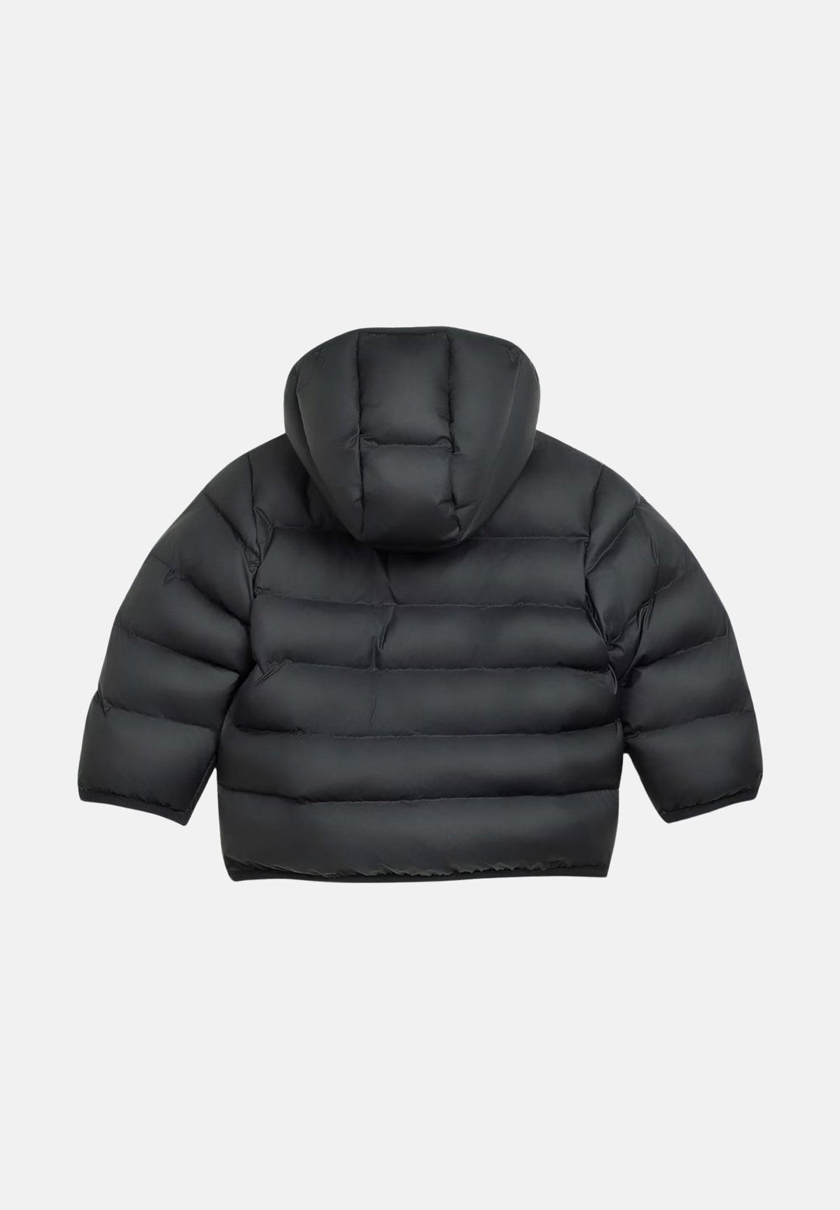 ADIDAS ORIGINALS Piumino PUFFER nero da neonato con cappuccio imbottito e banda riflettente sul petto. KR4648 . ADIDAS ORIGINALS