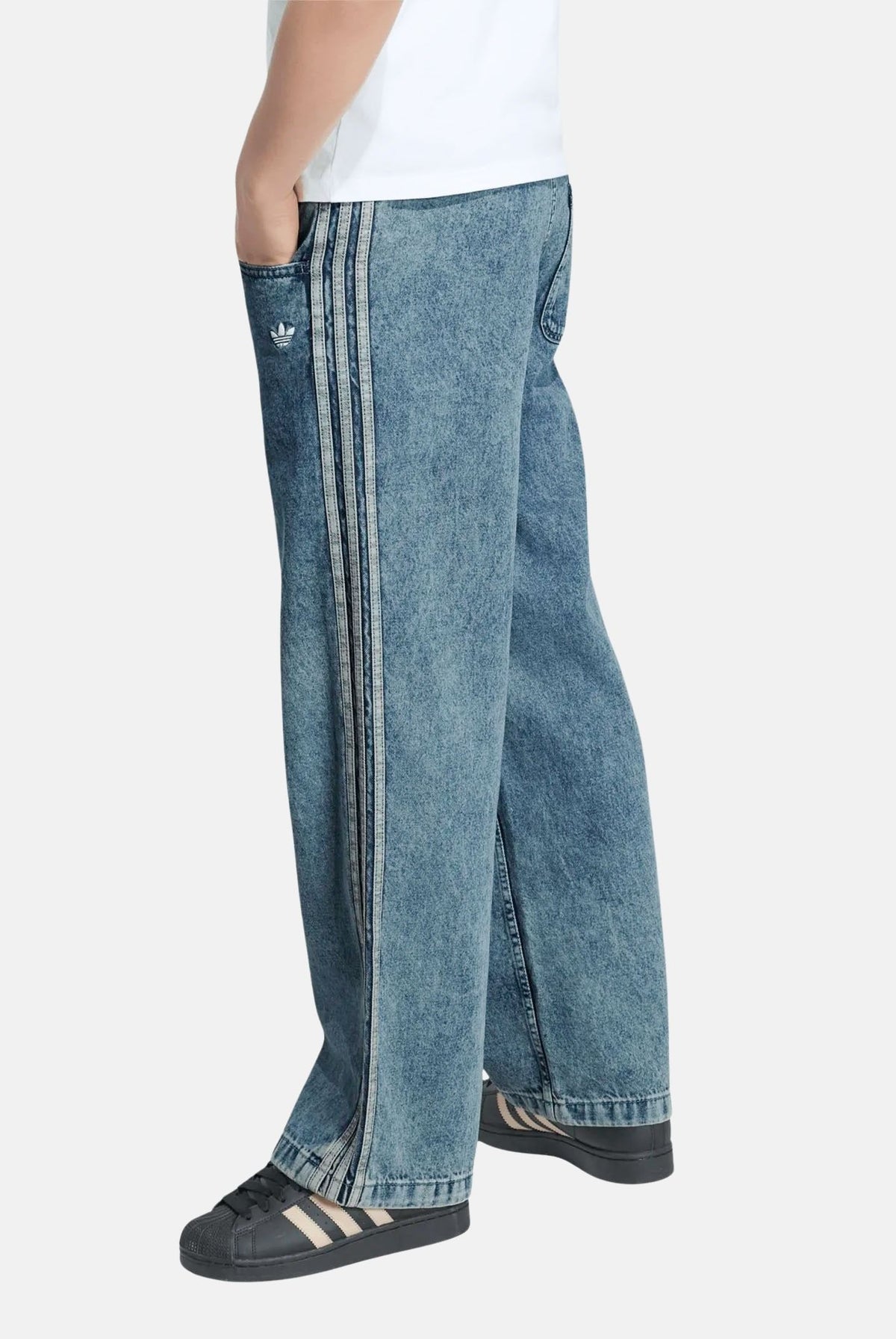 ADIDAS ORIGINALS Jeans FIREBIRD denim azzurro per bambina e bambino con coulisse in vita e bande laterali KR6531 . ADIDAS ORIGINALS