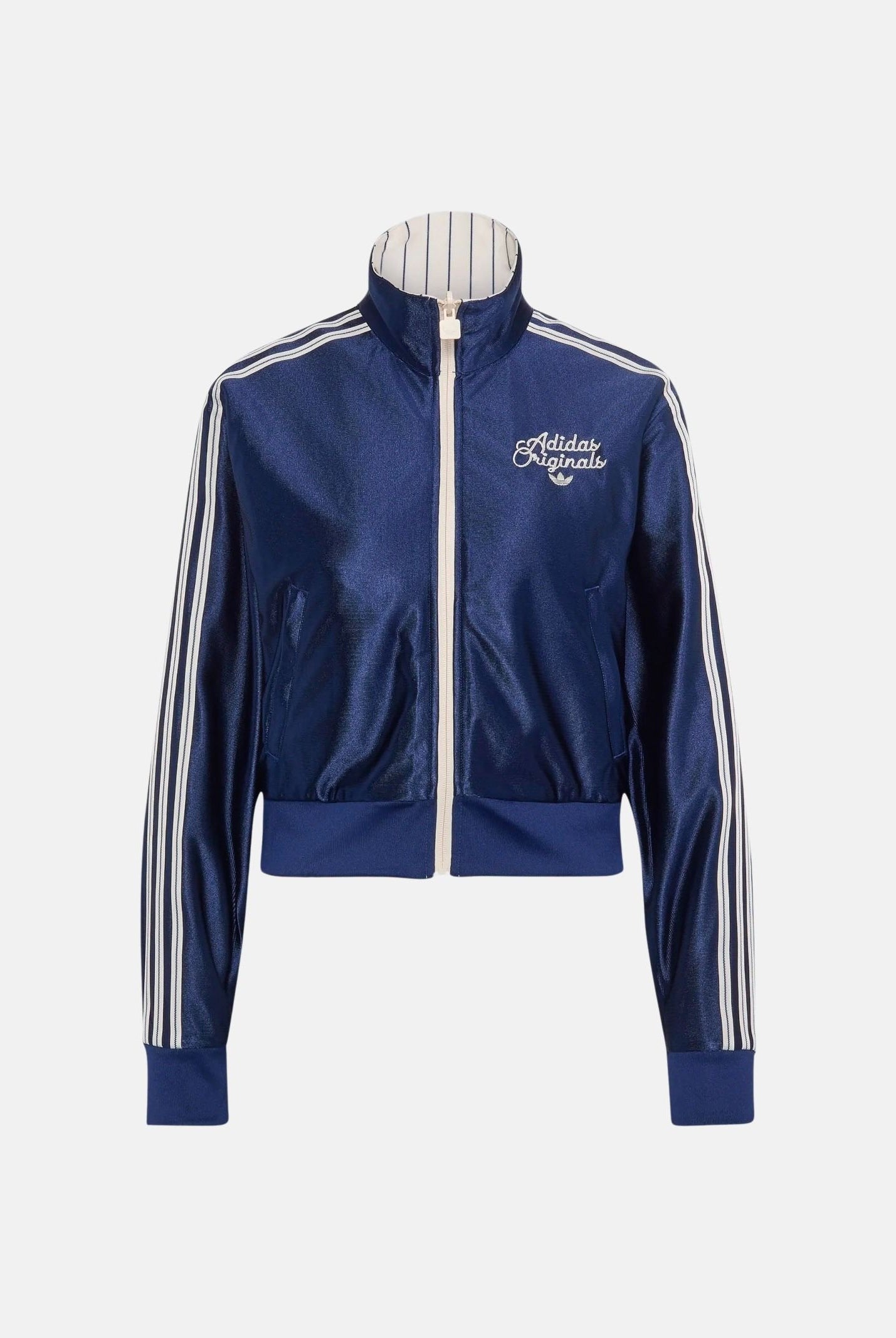 ADIDAS ORIGINALS Felpa FIREBIRD con zip vaniglia-blu da donna con fantasia a righe verticali KR7031 . ADIDAS ORIGINALS