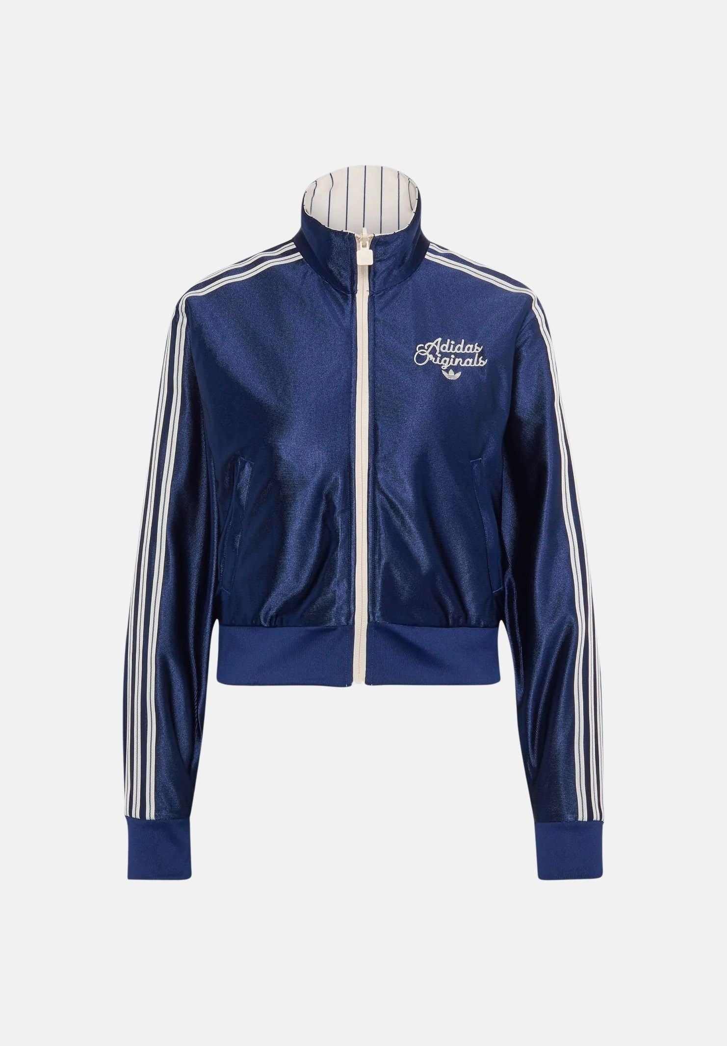 ADIDAS ORIGINALS Felpa FIREBIRD con zip vaniglia-blu da donna con fantasia a righe verticali KR7031 . ADIDAS ORIGINALS