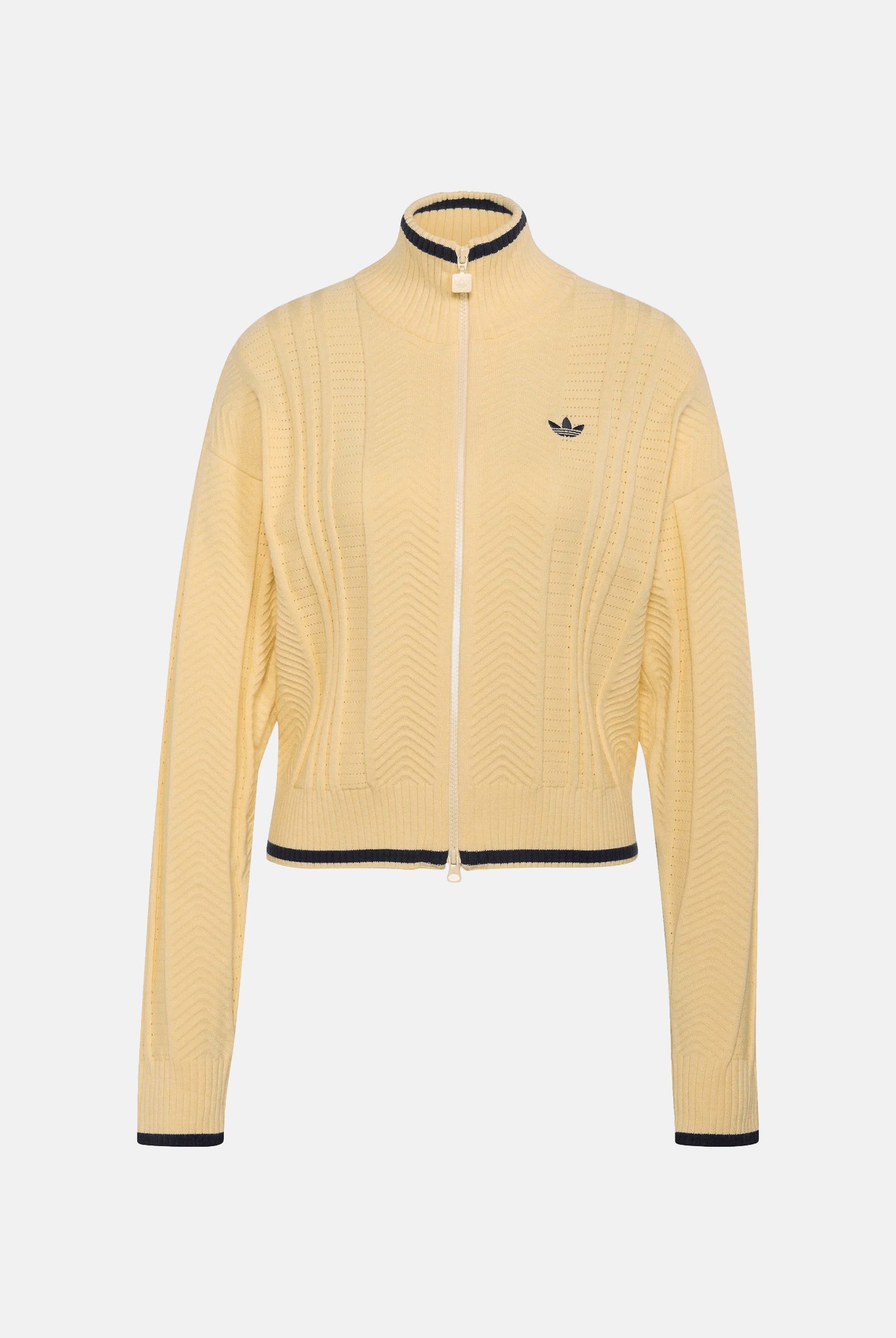 ADIDAS ORIGINALS Felpa KNIT FIREBIRD in maglia, warm vanilla, giallo-crema, da donna con lavorazione traforata<BR/> KR7047 . ADIDAS ORIGINALS