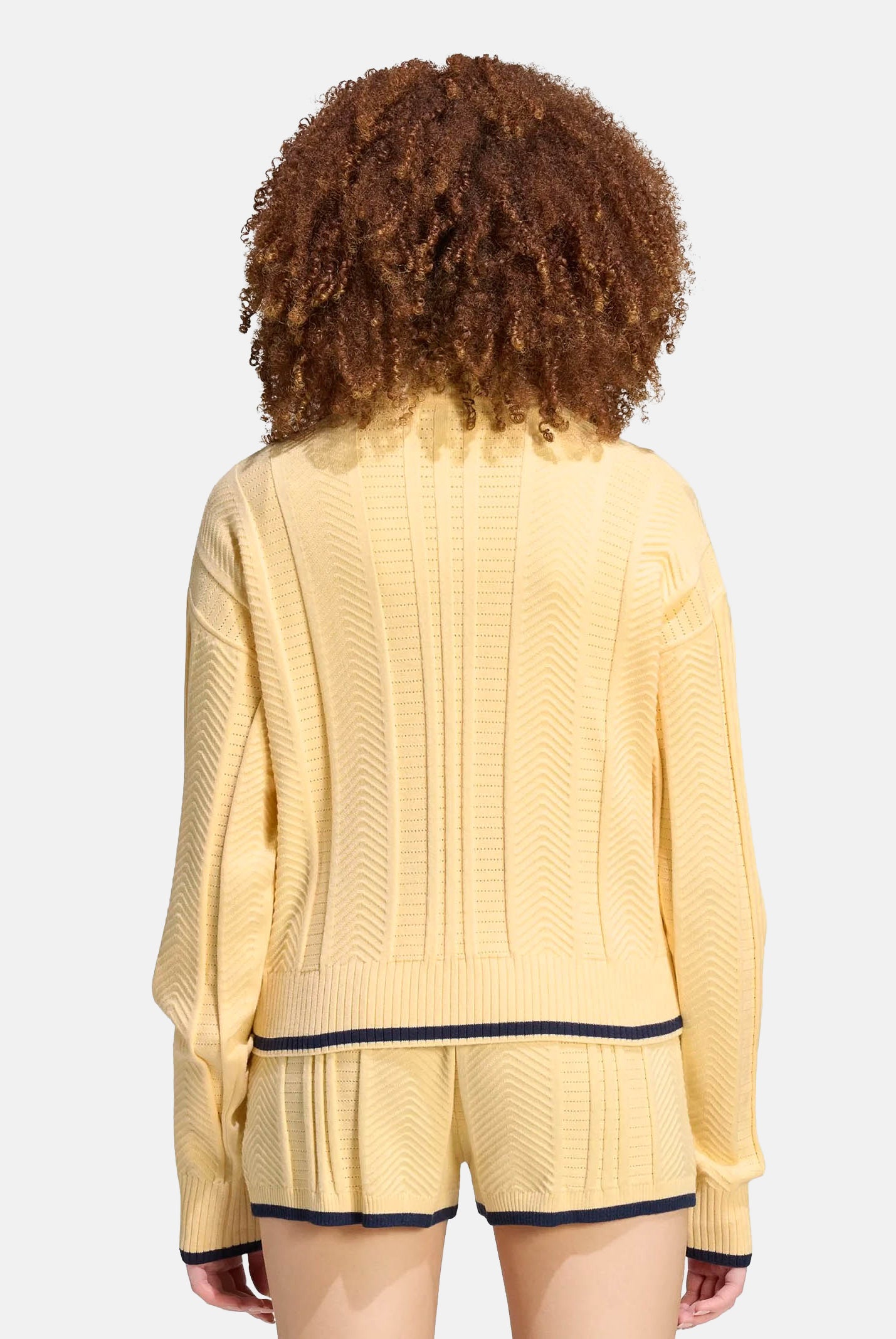 ADIDAS ORIGINALS Felpa KNIT FIREBIRD in maglia, warm vanilla, giallo-crema, da donna con lavorazione traforata<BR/> KR7047 . ADIDAS ORIGINALS
