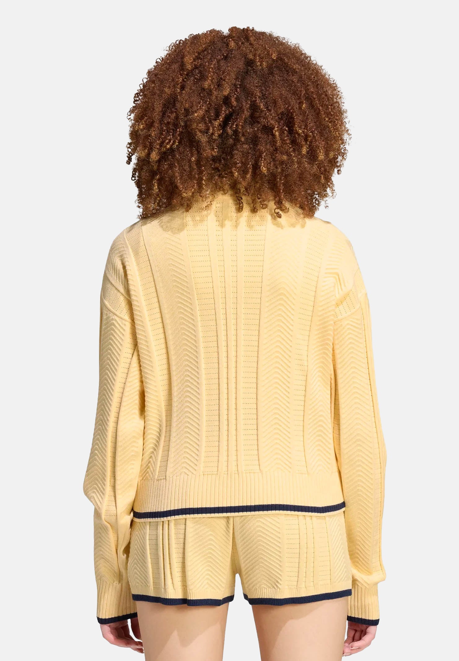 ADIDAS ORIGINALS Felpa KNIT FIREBIRD in maglia, warm vanilla, giallo-crema, da donna con lavorazione traforata<BR/> KR7047 . ADIDAS ORIGINALS