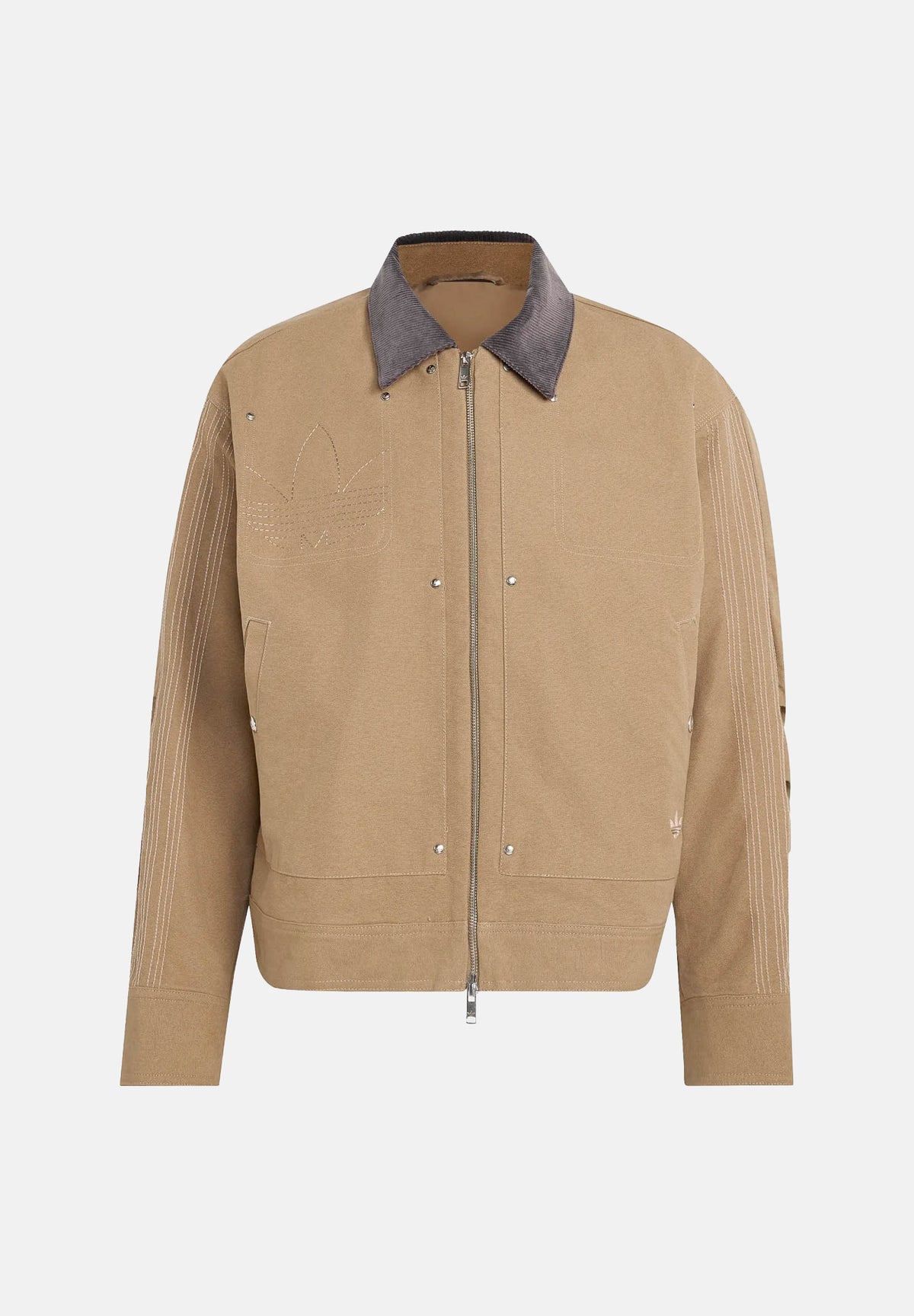 ADIDAS ORIGINALS Giubbotto di jeans PREMIUM ESSENTIALS beige per uomo e donna con colletto con velluto a coste KR9657 . ADIDAS ORIGINALS