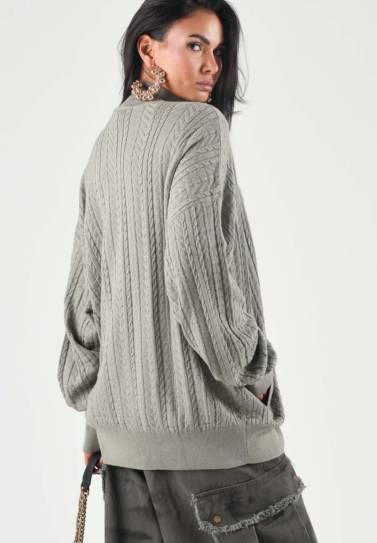 ADIDAS ORIGINALS Cardigan FTRACK TOP FIREBIRD Silver Pebble verde per uomo e donna con lavorazione a trecce KR9761 . ADIDAS ORIGINALS