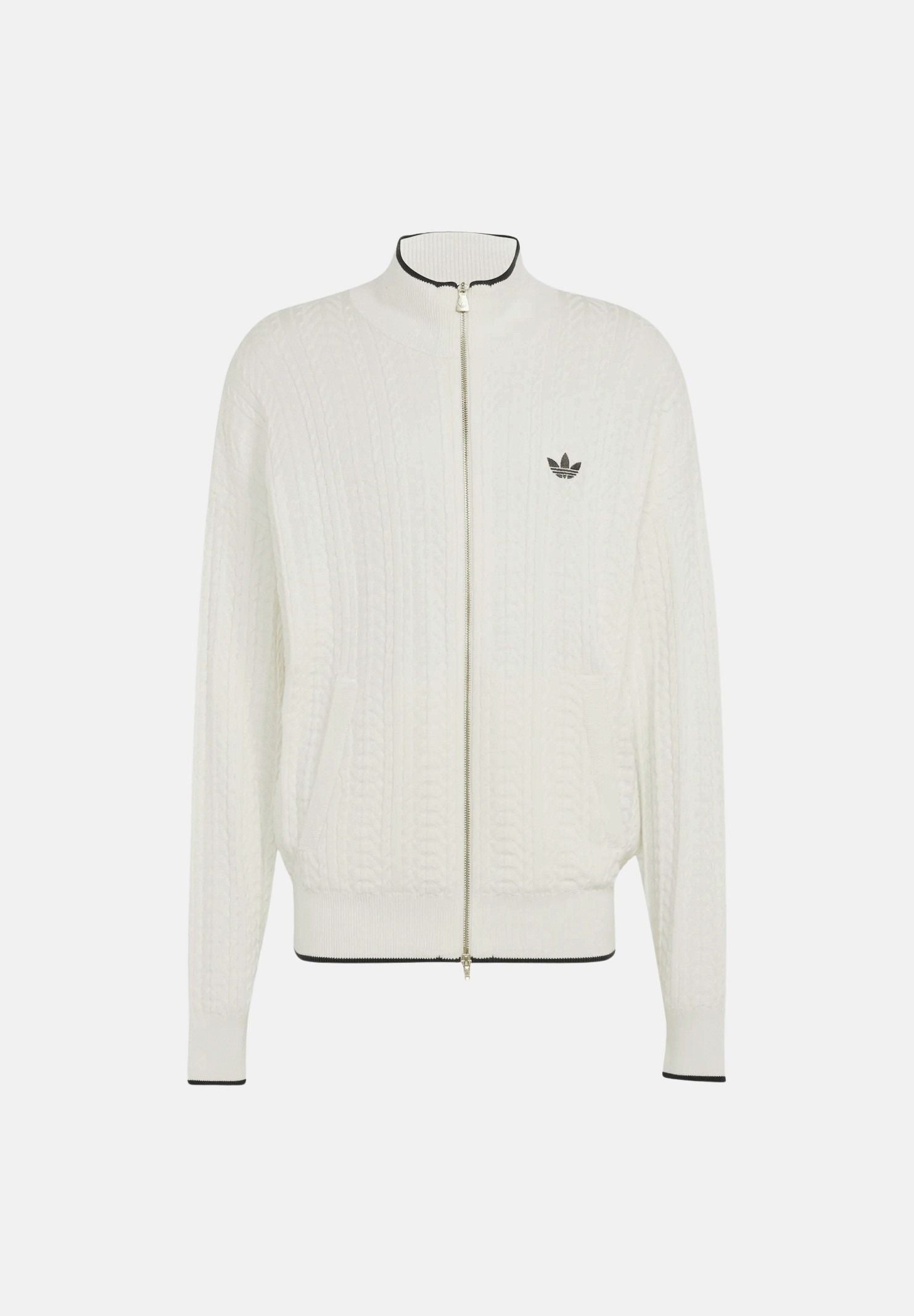 ADIDAS ORIGINALS Cardigan CABLE KNIT FIREBIRD bianco da uomo con lavorazione a trecce KR9762 . ADIDAS ORIGINALS