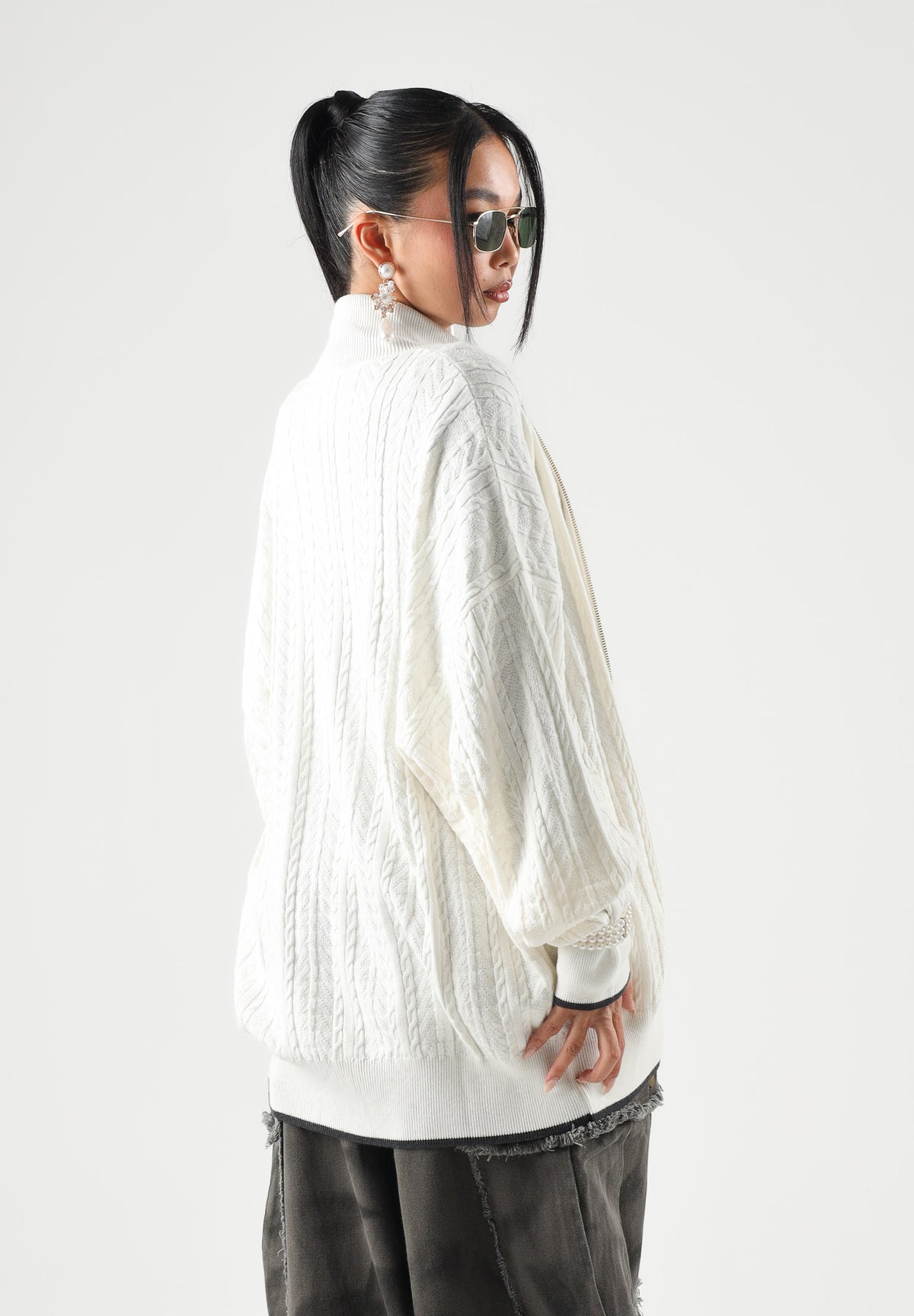ADIDAS ORIGINALS Cardigan CABLE KNIT FIREBIRD bianco da uomo e da donna con lavorazione a trecce KR9762 . ADIDAS ORIGINALS